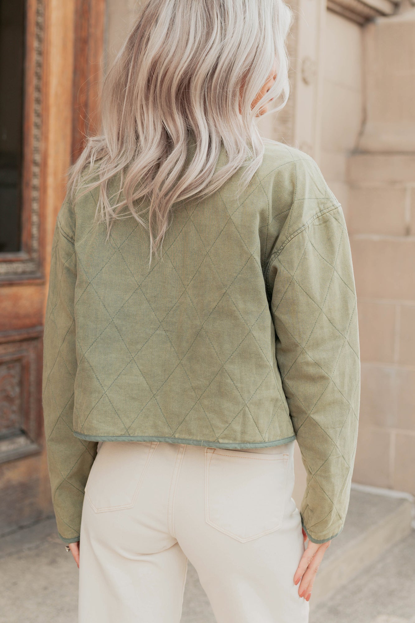 Natural Essence Quilted Zip-Up Jacket (Vintage Olive)