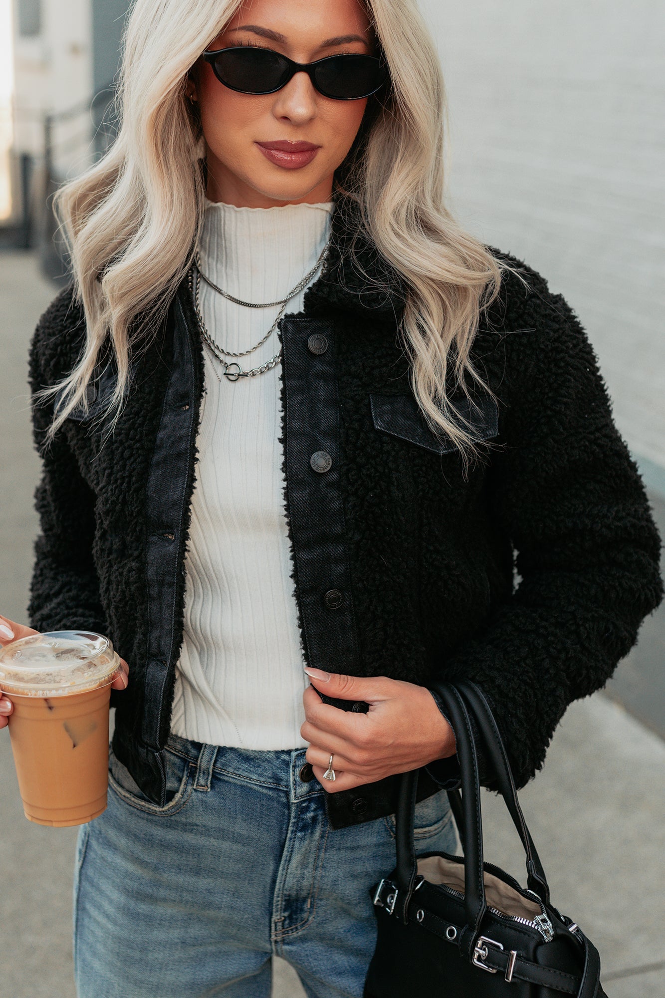No Worries Here Sherpa Crop Kancan Jacket (Black)