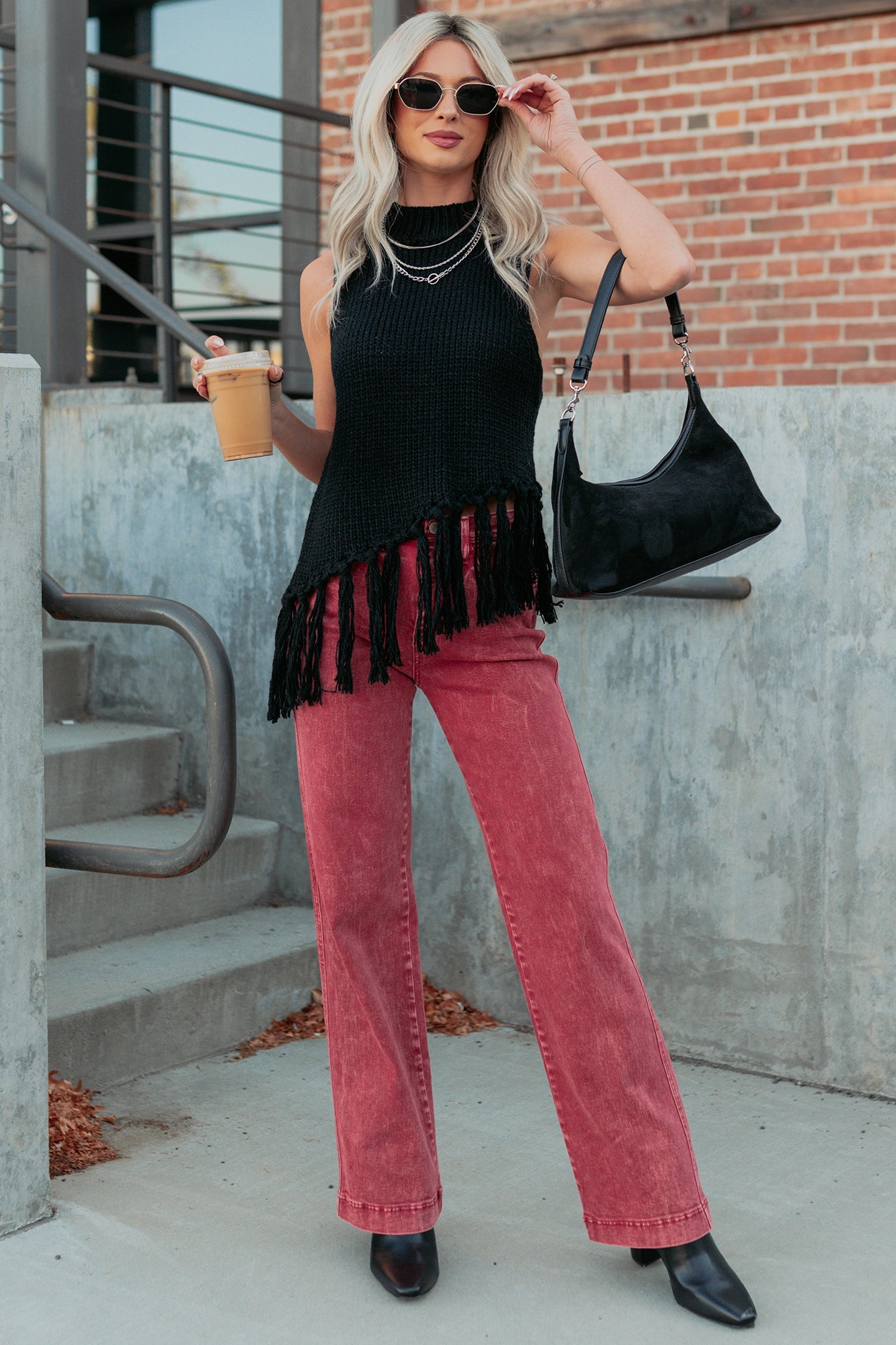 Haven Tummy Control Saige Denim Straight Jeans (Brick Red)