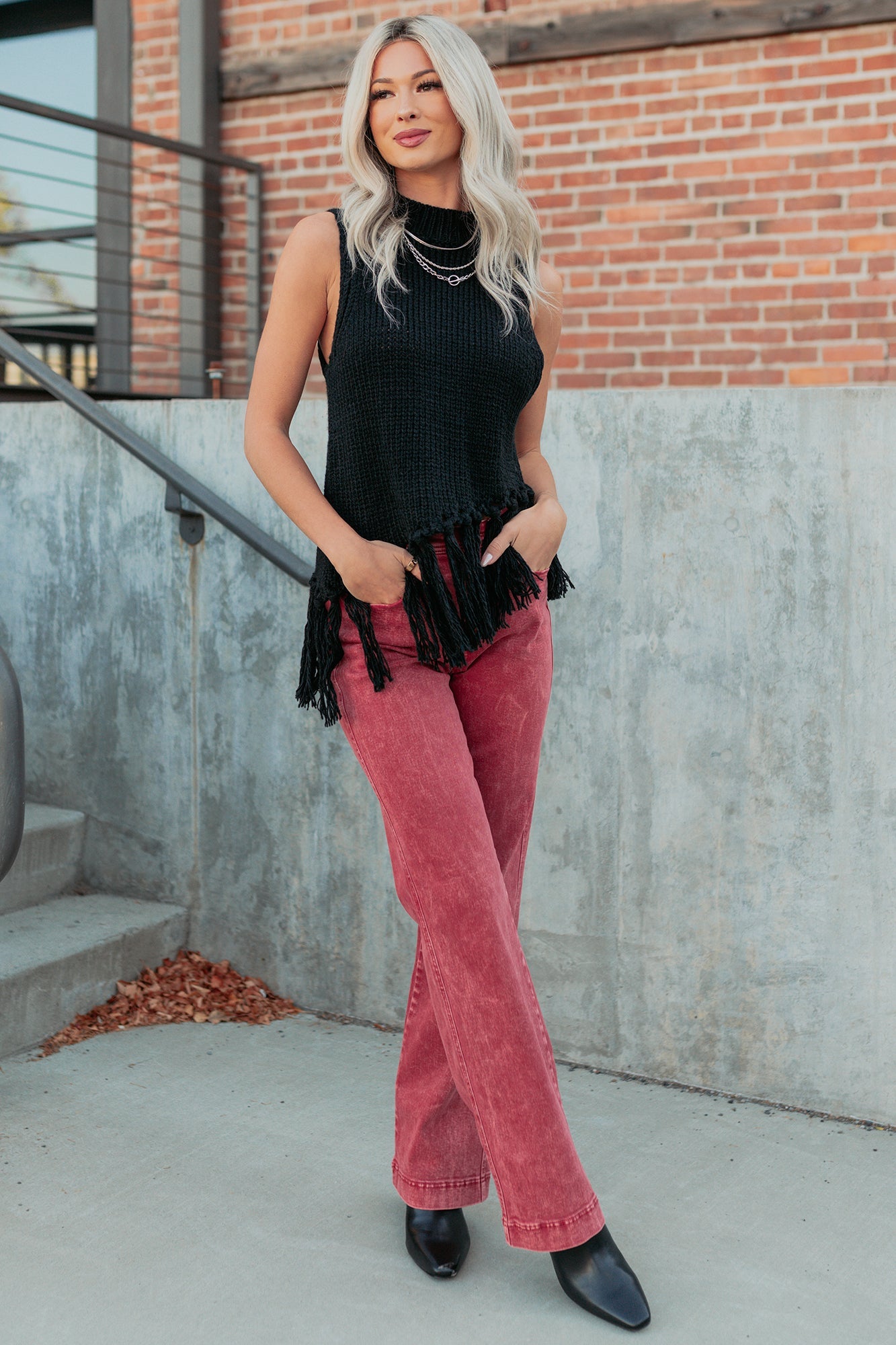 Haven Tummy Control Saige Denim Straight Jeans (Brick Red)