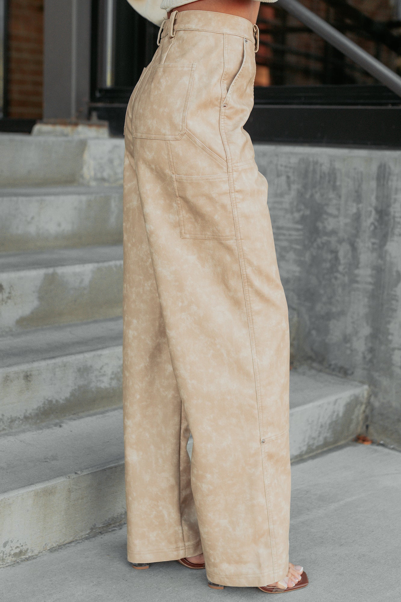 Vincent Faux Leather FORE Carpenter Pants (Beige)