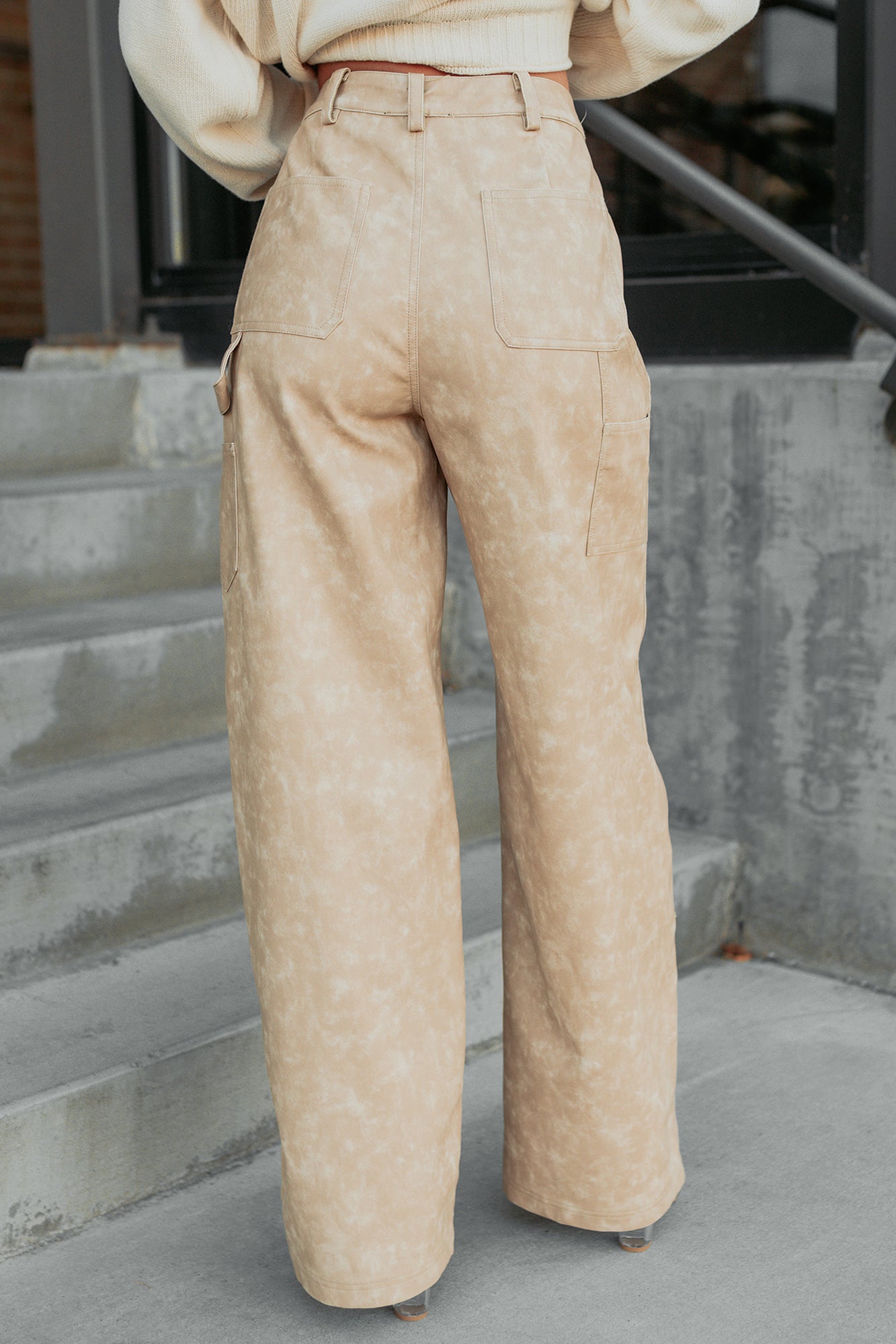 Vincent Faux Leather FORE Carpenter Pants (Beige)