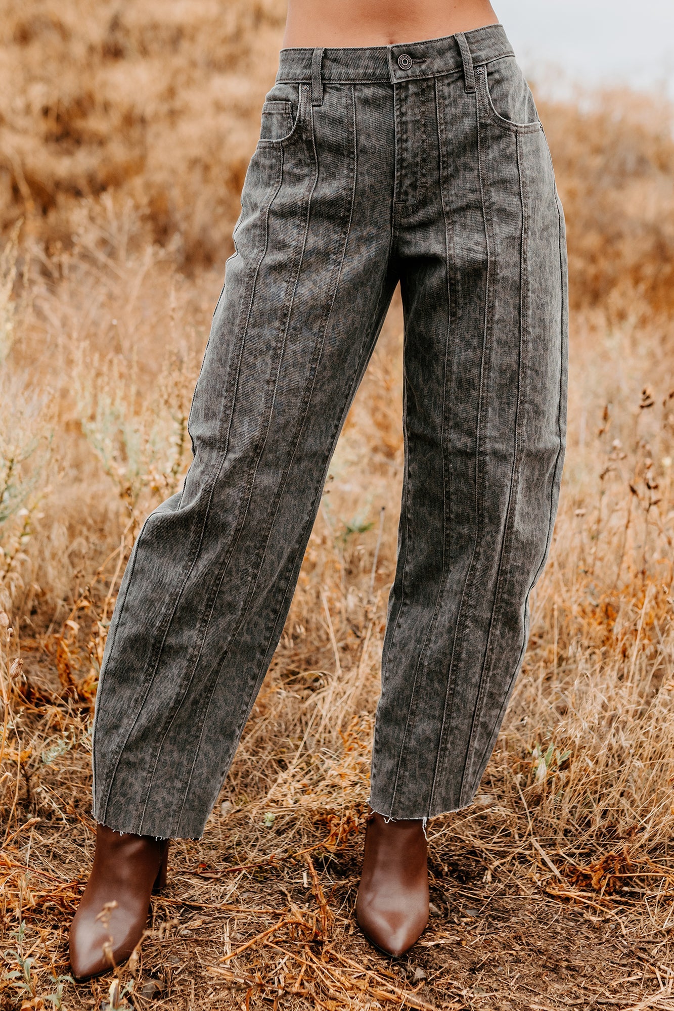 Kelsey Cheetah Seamed Barrel Hidden Jeans (Brown Cheetah)