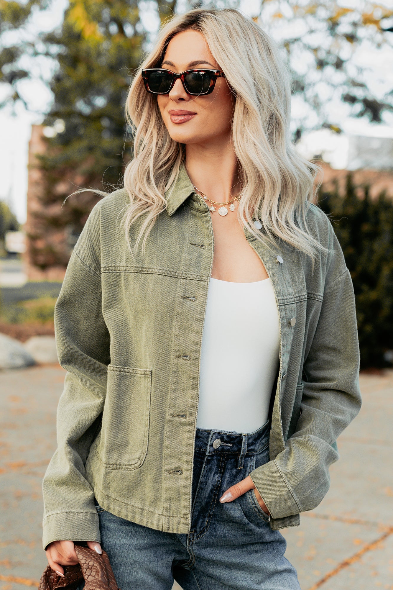No Permission Denim Utility Jacket (Washed Olive)