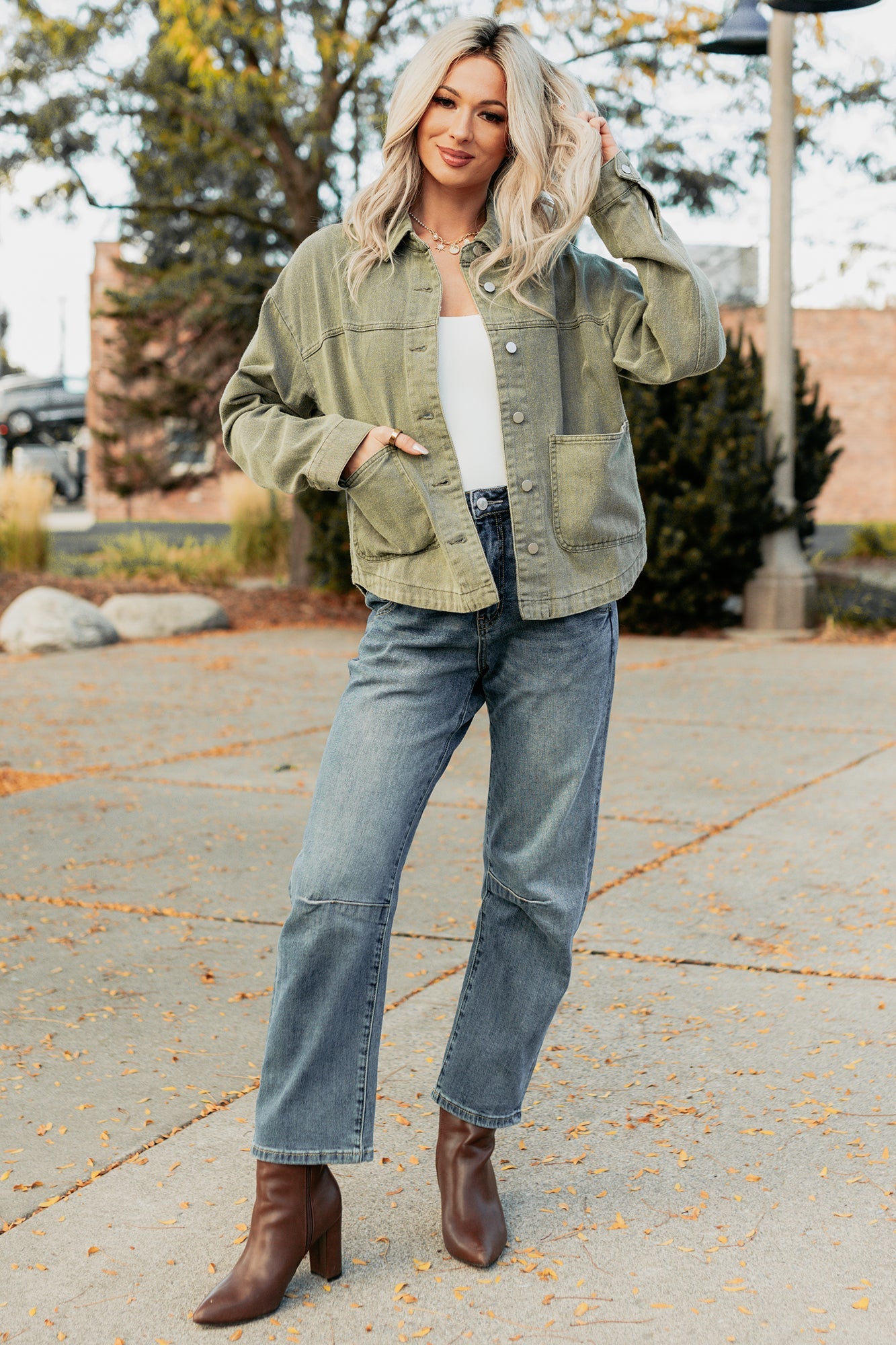 No Permission Denim Utility Jacket (Washed Olive)