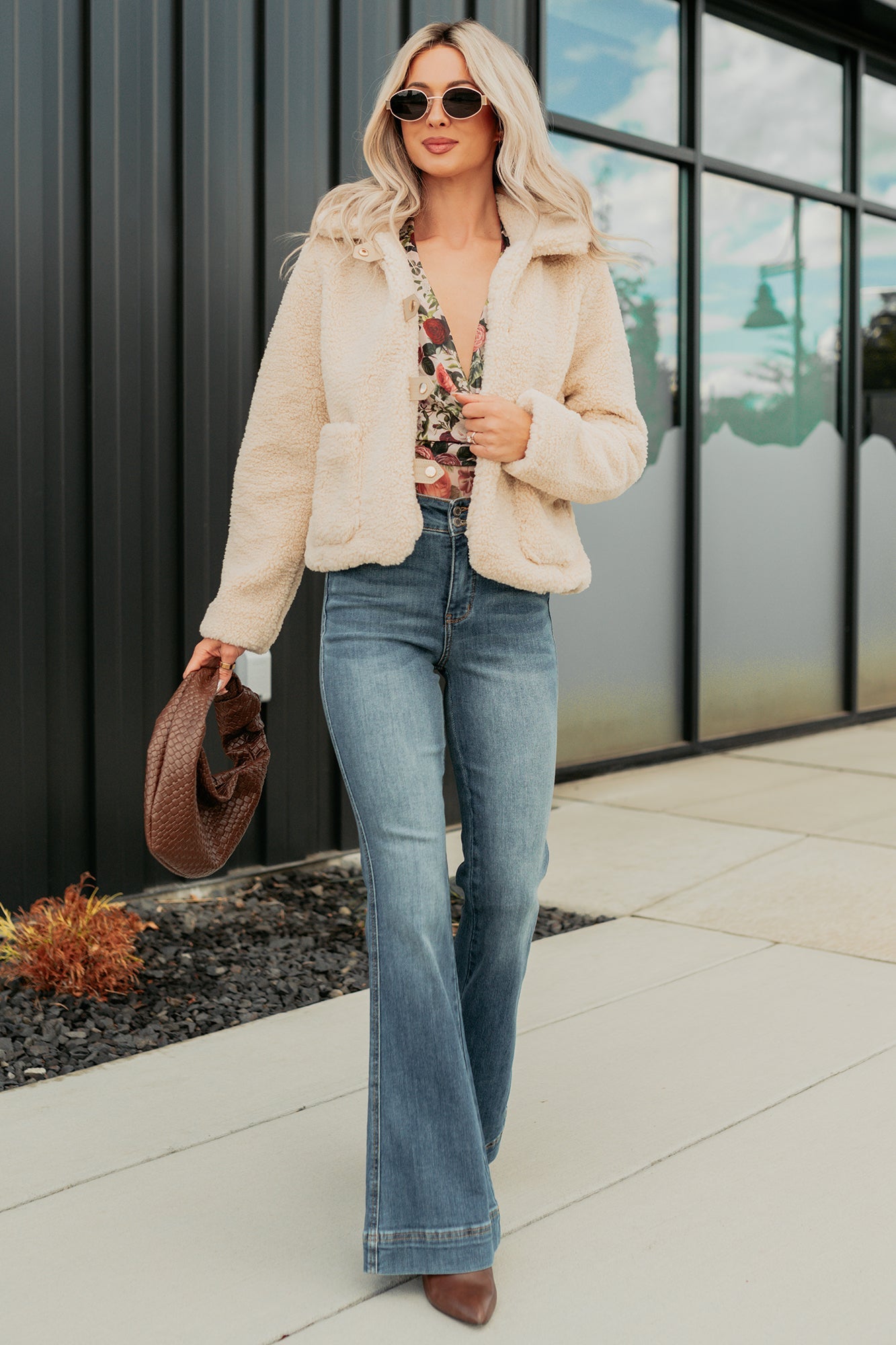 Mountain Haze Snap Button Up Sherpa Jacket (Cream)