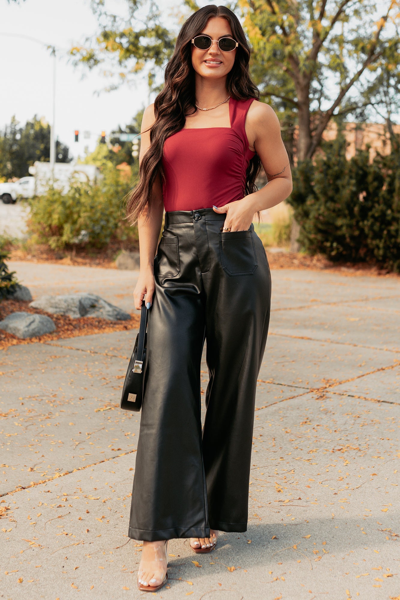 Burning Slow Sleeveless Square Neck Bodysuit (Ruby)