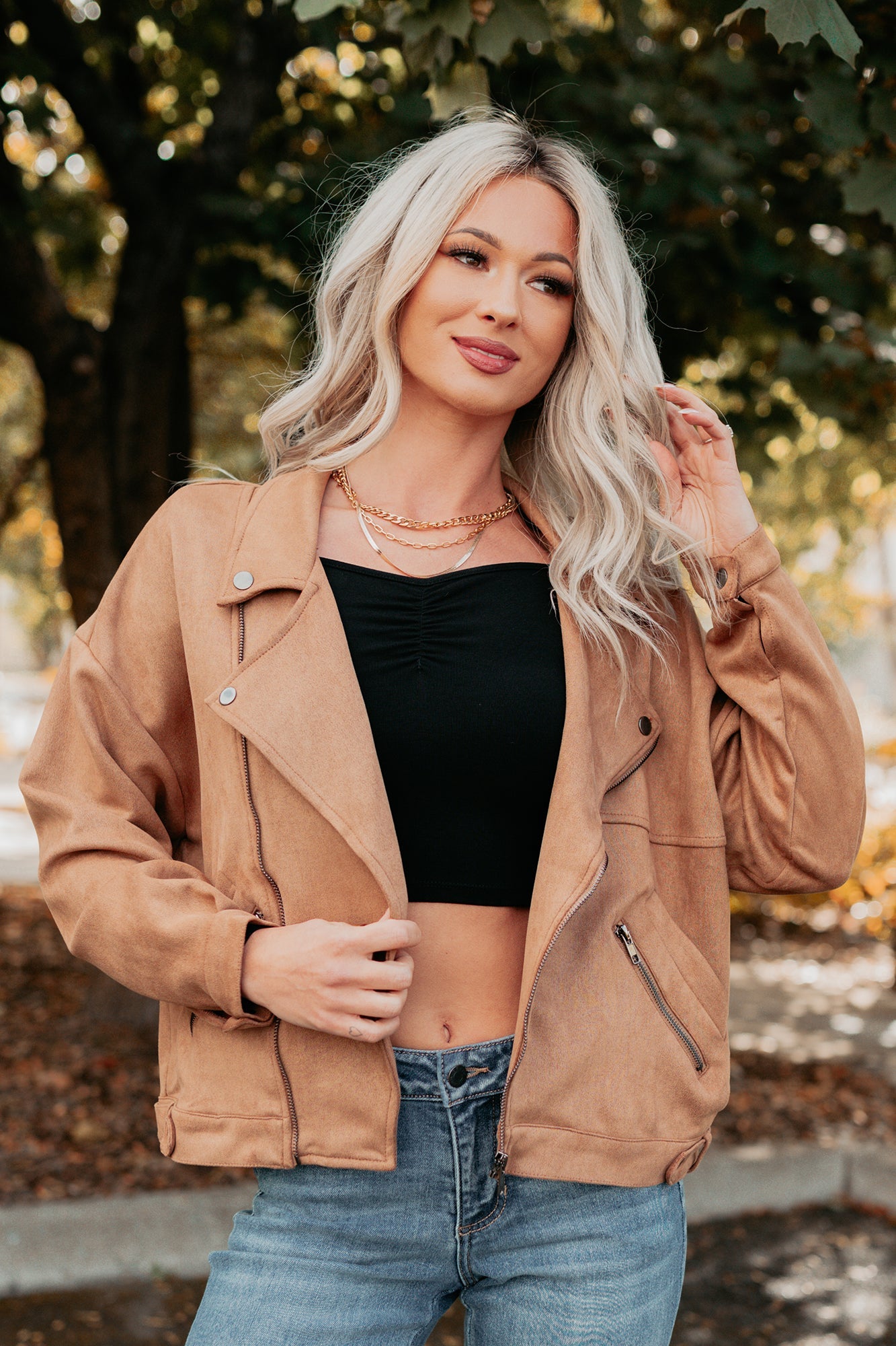 Feeling Jaded Faux Suede Moto Jacket (Camel)