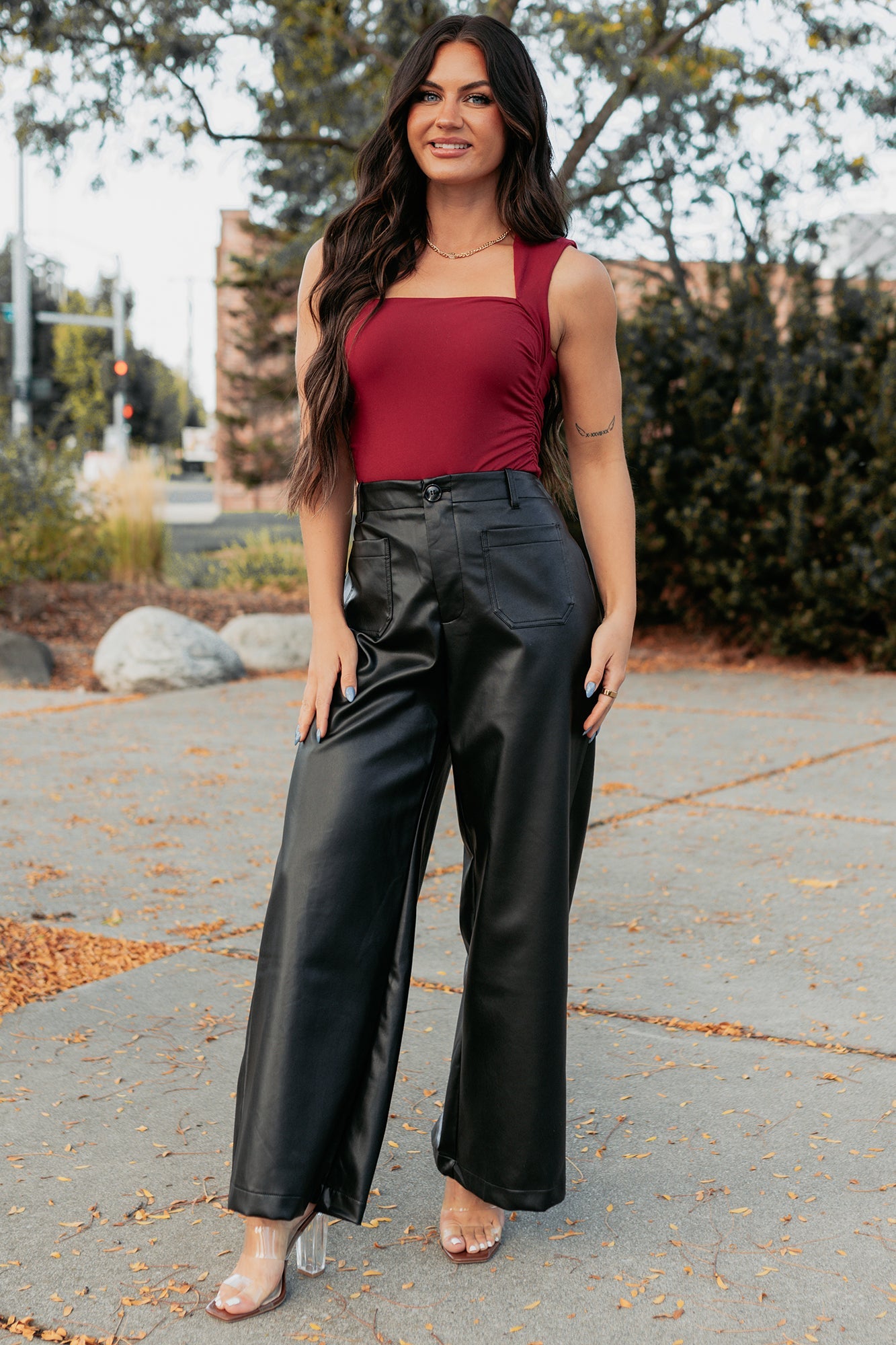 Burning Slow Sleeveless Square Neck Bodysuit (Ruby)