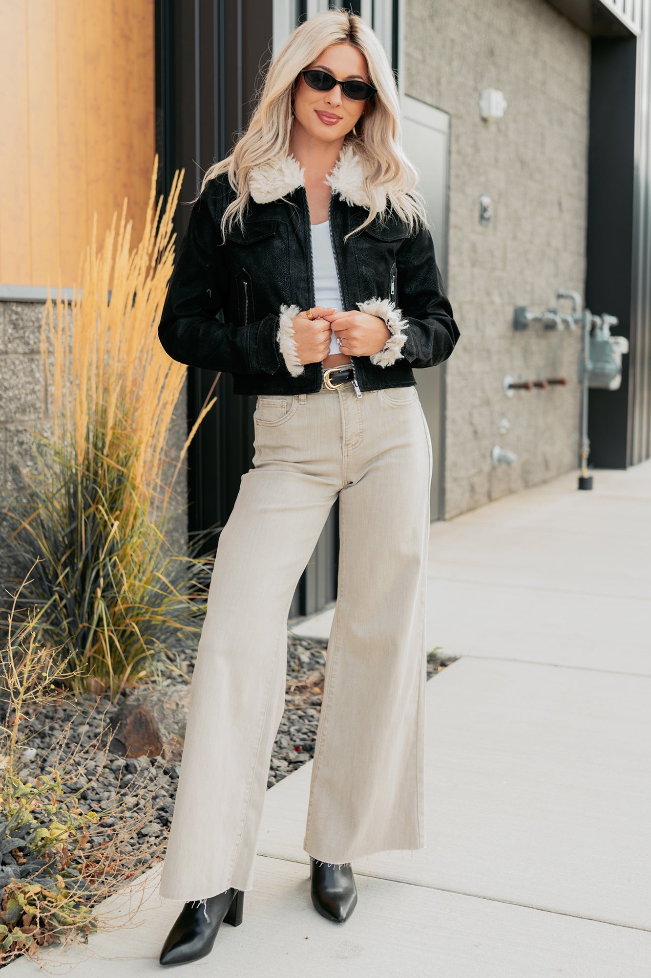Lars Tummy Control Wide Leg Glittery Risen Jeans (Taupe)