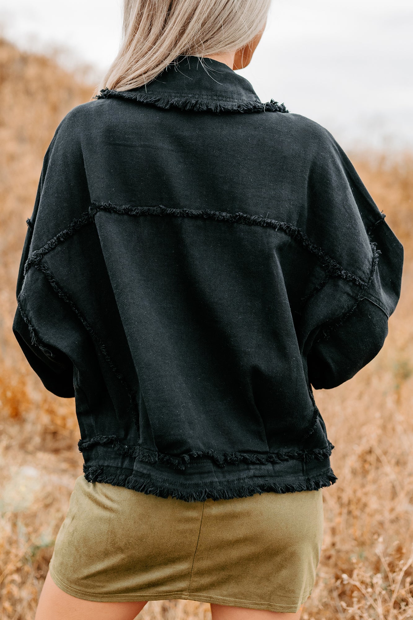 Steady Ground Raw Seam Denim Shacket (Black)