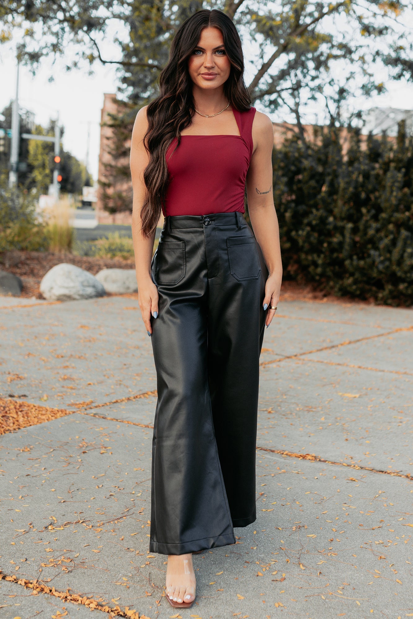 More Than Usual Wide-Leg Faux Leather Pant (Black)