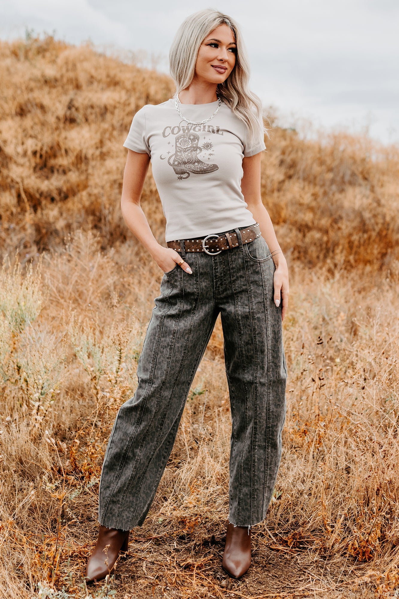 Kelsey Cheetah Seamed Barrel Hidden Jeans (Brown Cheetah)