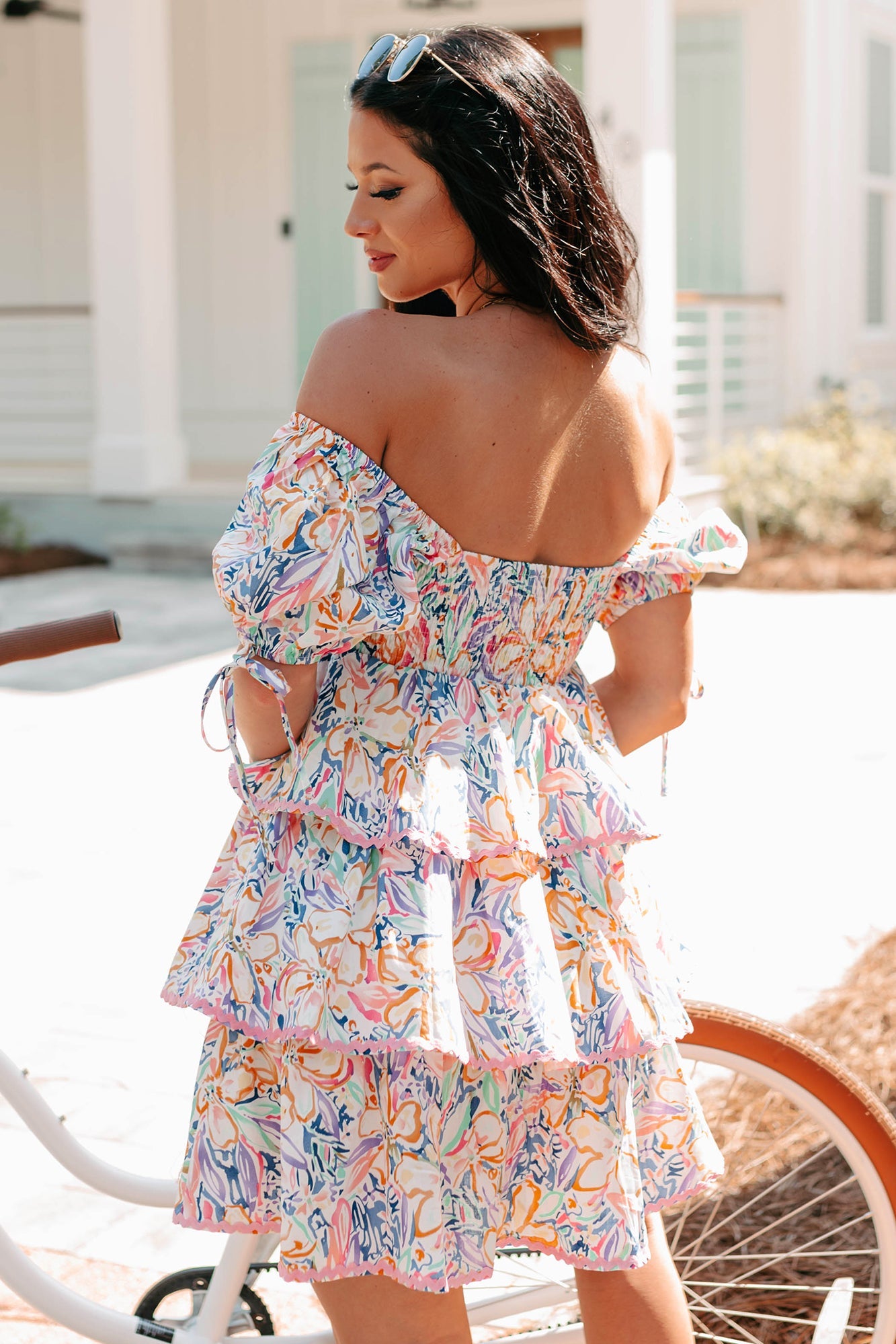 Vibrant Voyage Tiered Printed Mini Dress (Multi)