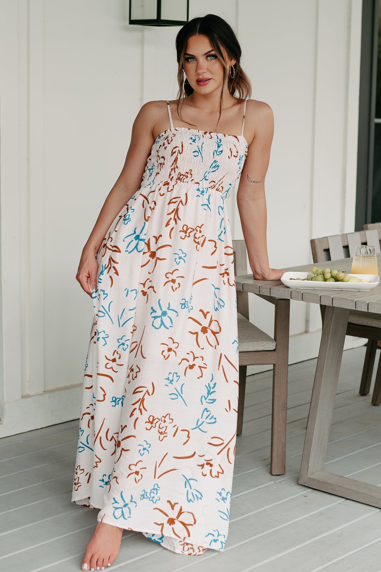 Floral Appreciation Smocked Floral Maxi Dress (Teal/Pink Combo)