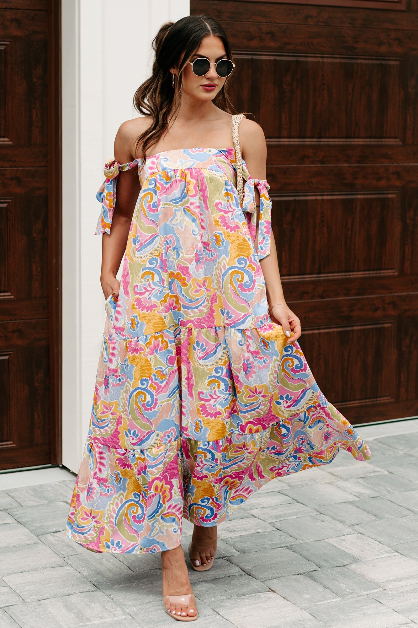 Brunch In Bali Tie-Shoulder Paisley Maxi Dress (Multi)