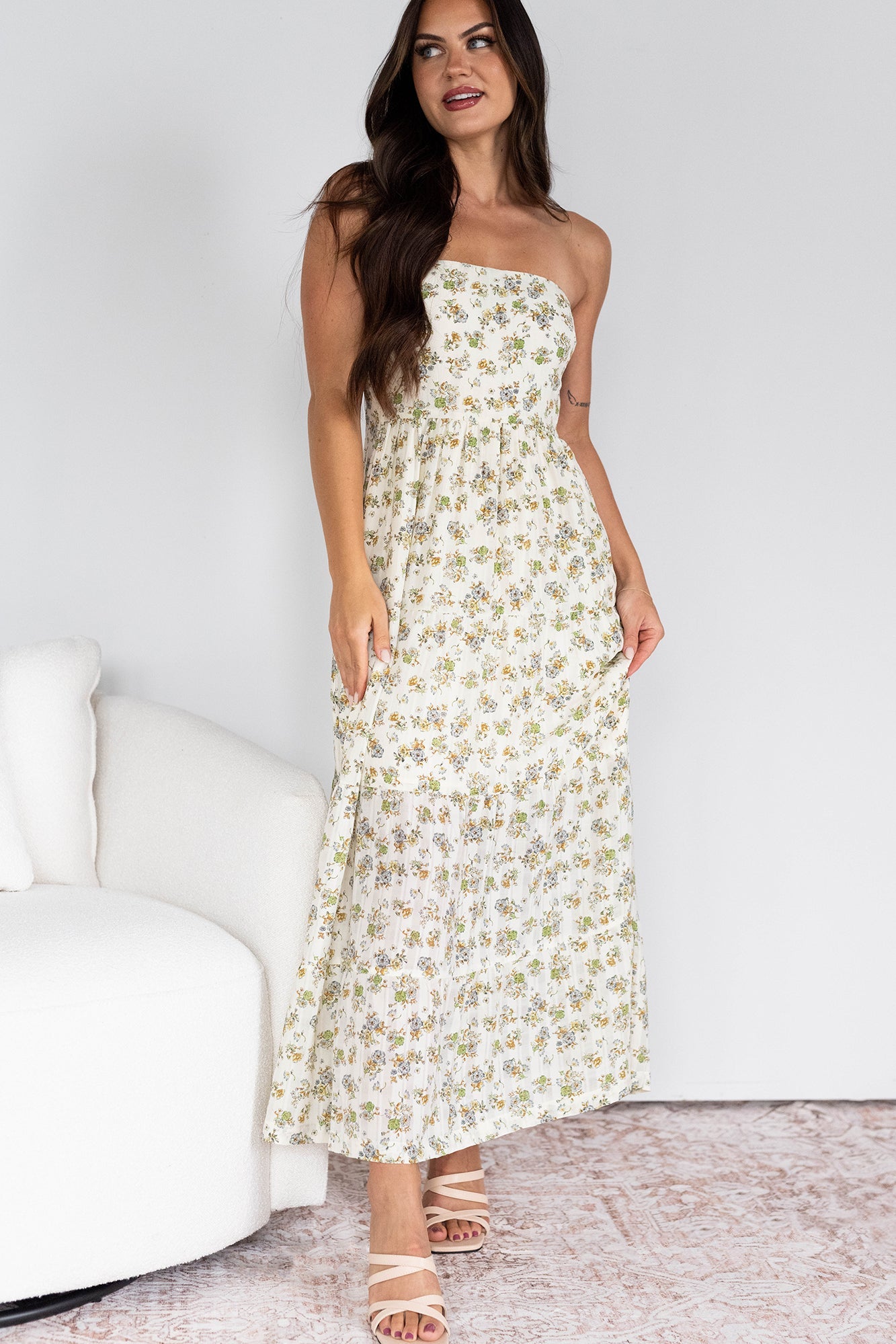Beauty Untamed Strapless Floral Maxi Dress (Cream)