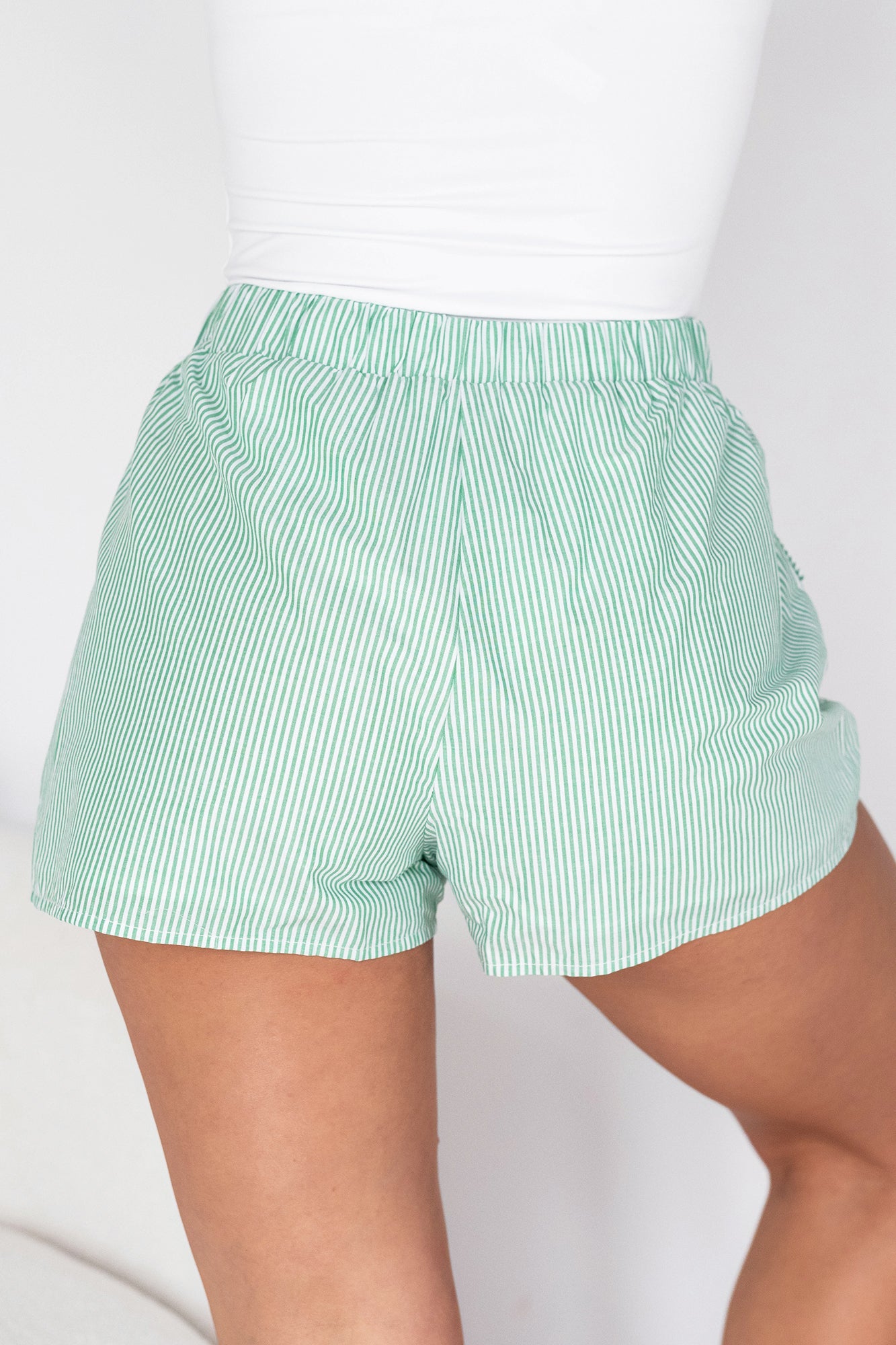Sun Chaser Drawstring Waist Cargo Shorts (Green/White Stripe)