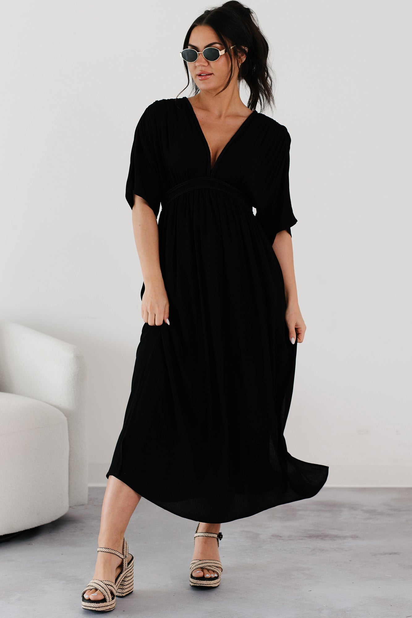 Loose and Free V Neck Maxi Dress (Black)