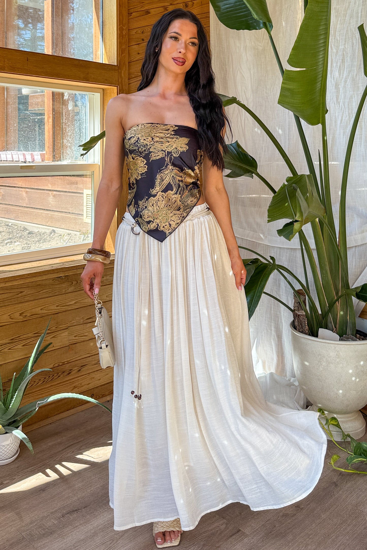 Desert Muse Mello Rope Belt Maxi Skirt (Off White)