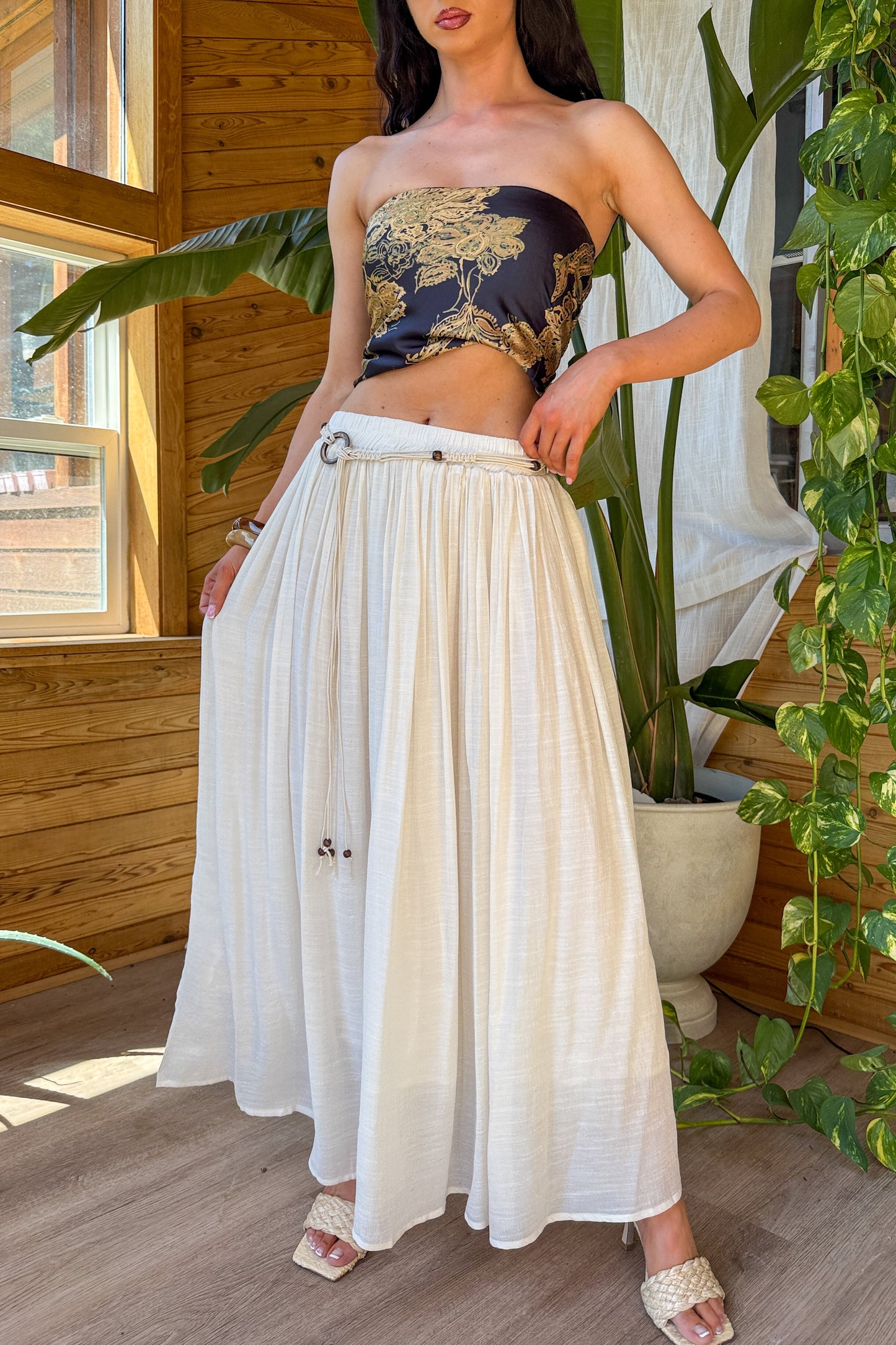 Desert Muse Mello Rope Belt Maxi Skirt (Off White)