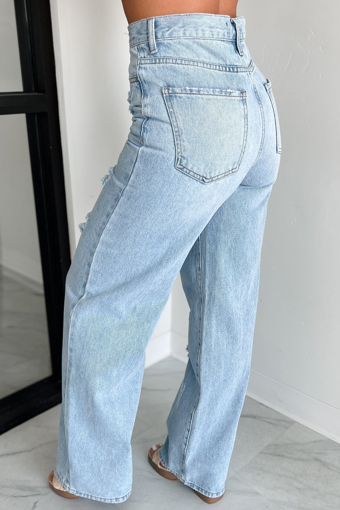 Callahan High Rise Distressed Wide Leg Jeans (Light Stone)