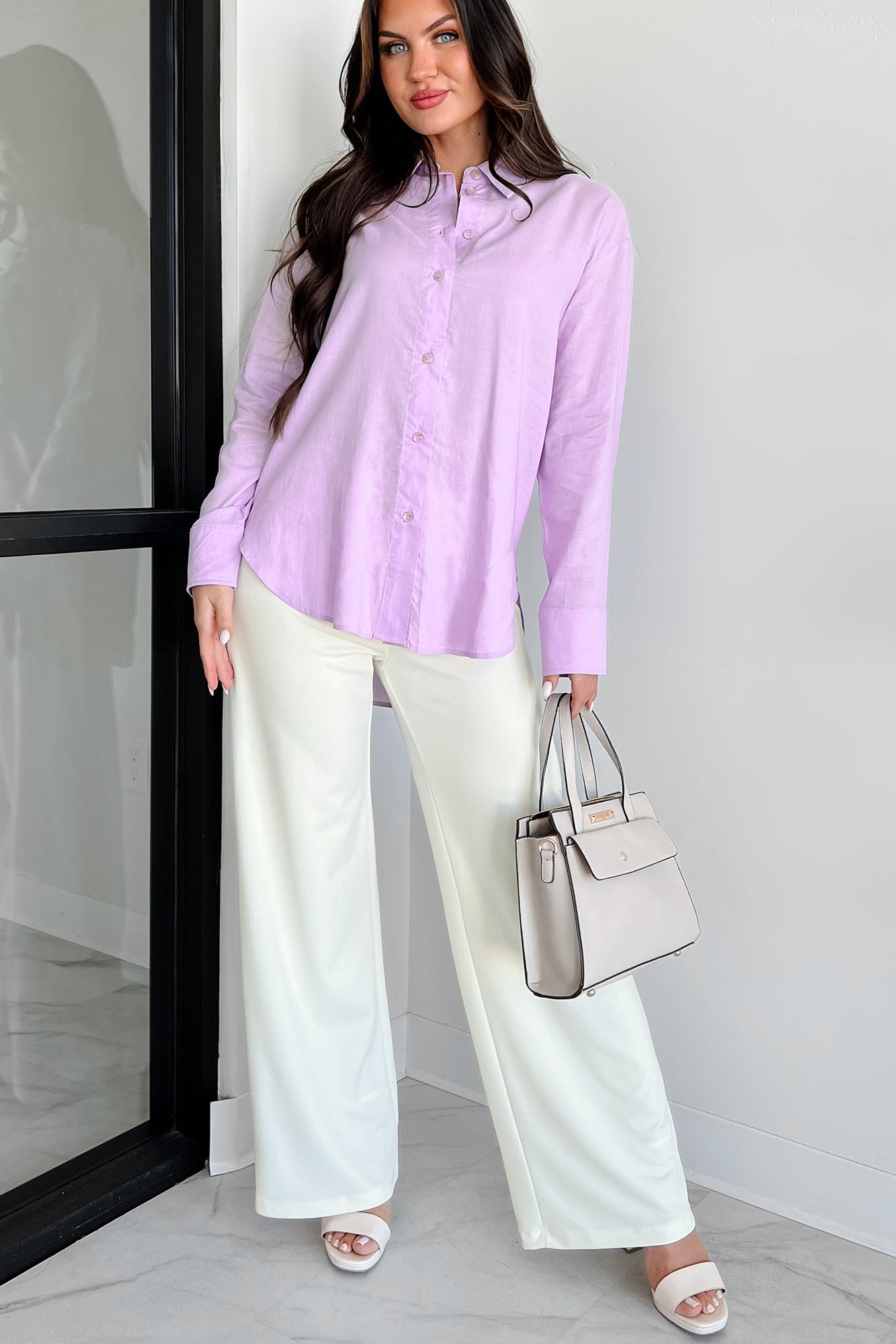 Dressed With Confidence Linen Dress Shirt (Lilac)