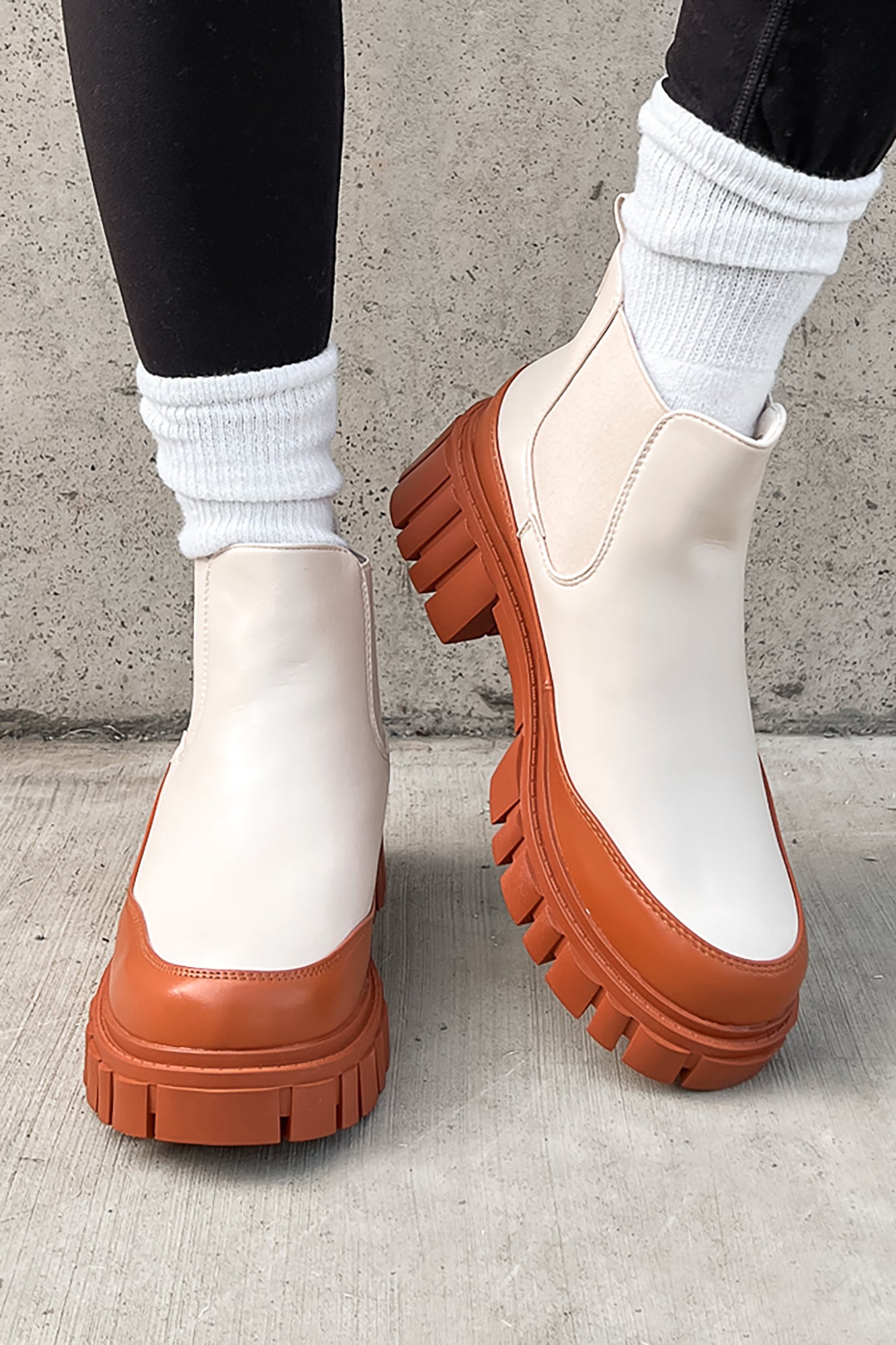 Doorbuster Going My Way Lug Sole Chelsea Ankle Booties (Nude)