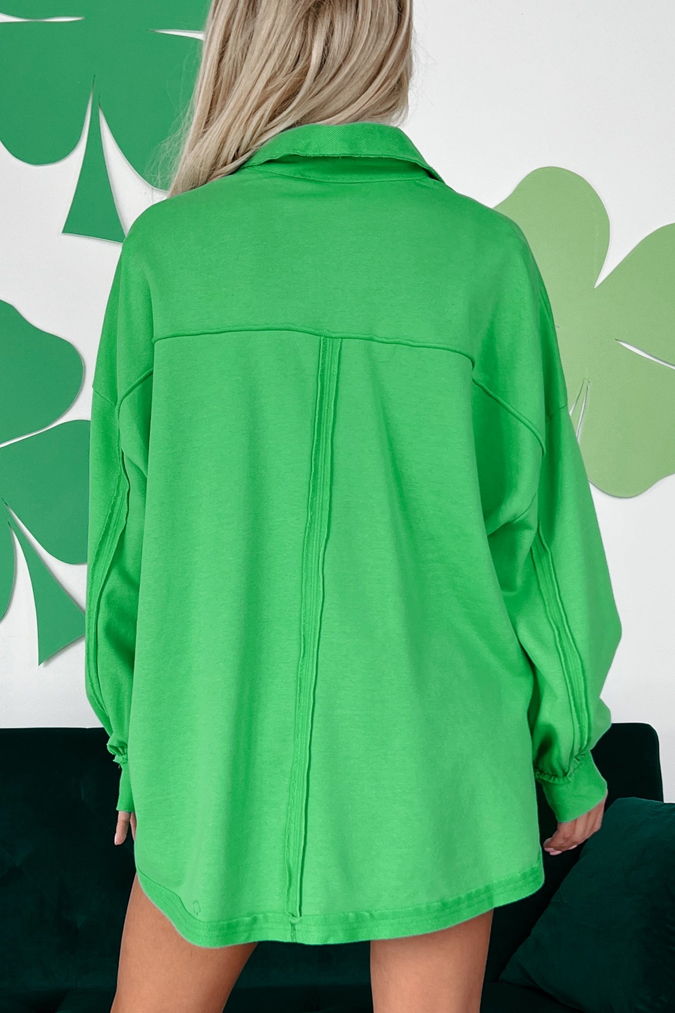Triona Oversized Long Sleeve Collared Shirt (Apple Green)