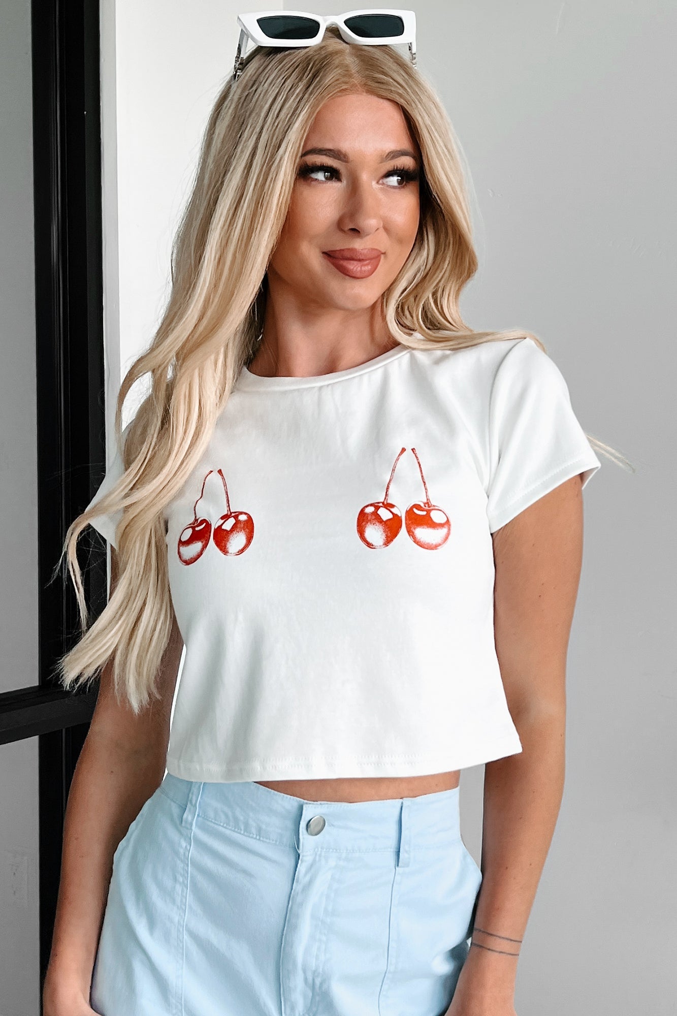 Caught You Staring Cherry Graphic Tee (Off White)
