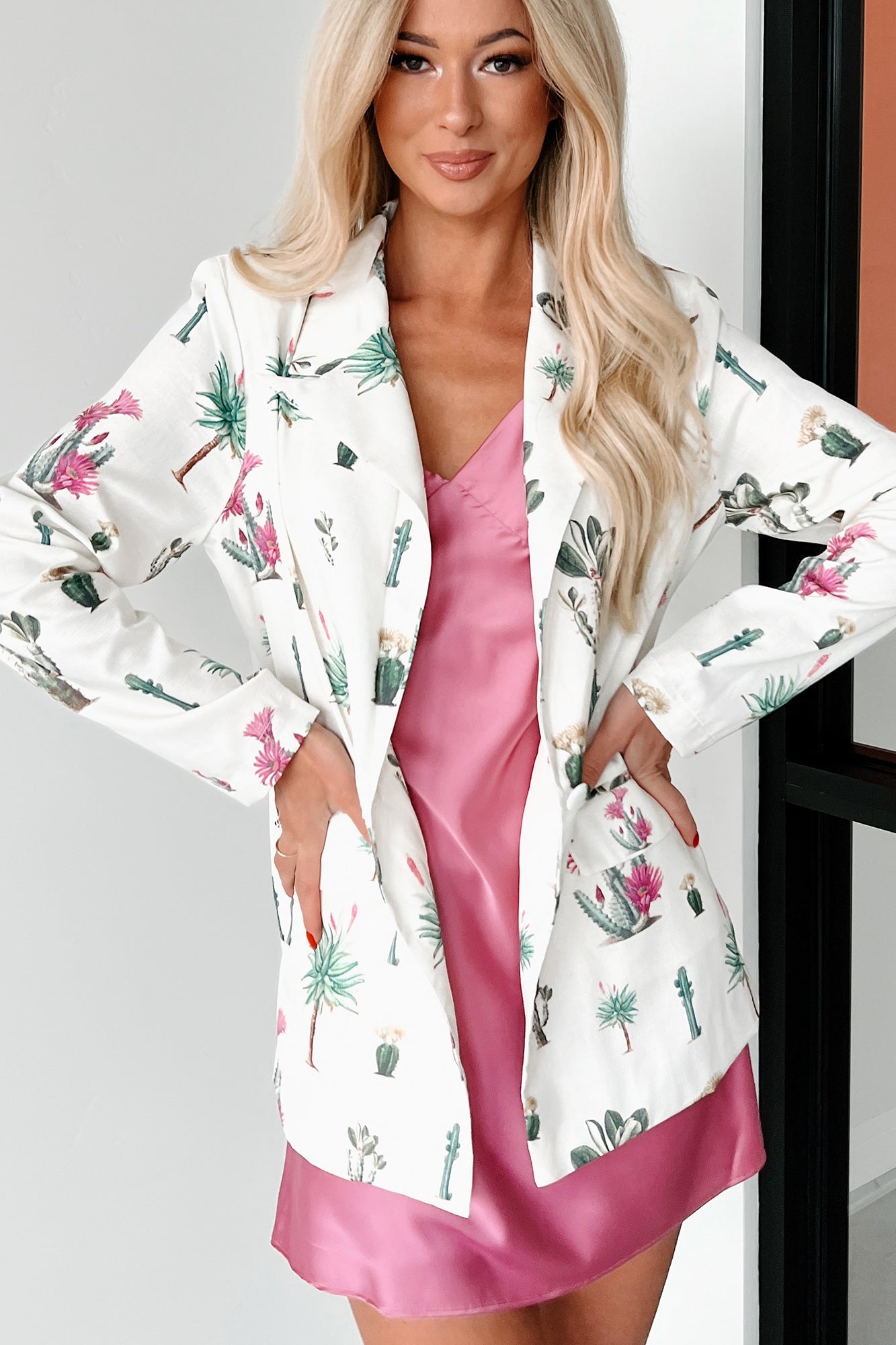 Take Only Memories Cactus Print Blazer (Cream Multi)
