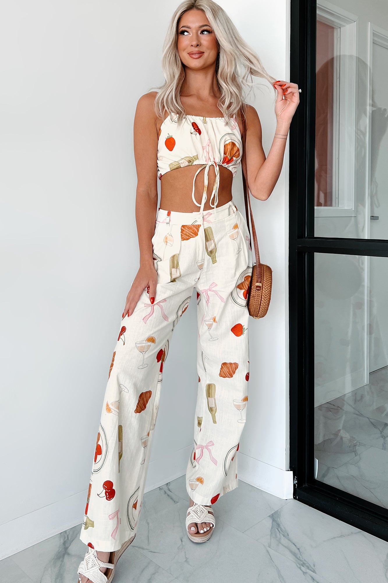 Back In Paris Printed Wide Leg Pants (Ivory)
