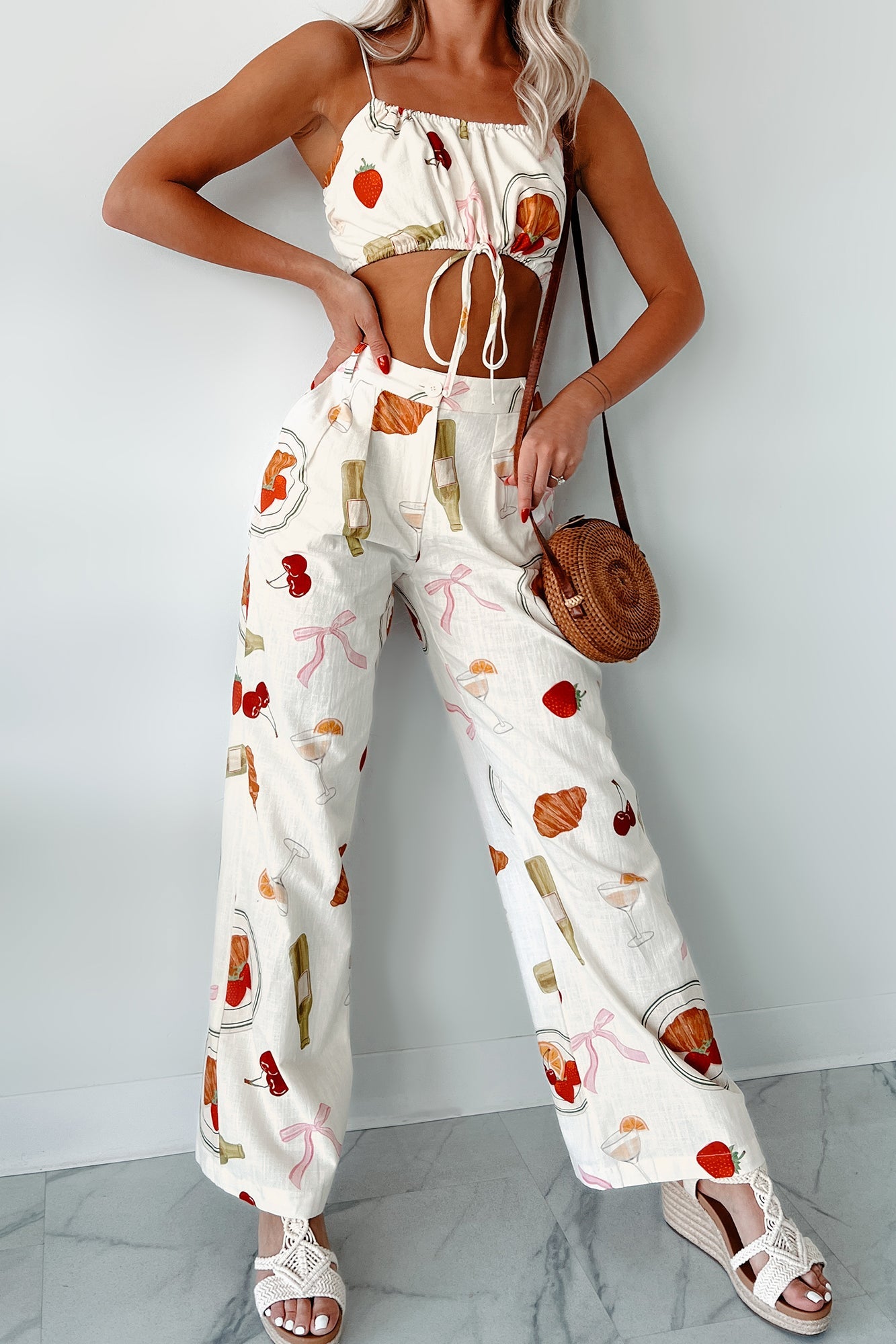 Back In Paris Printed Wide Leg Pants (Ivory)