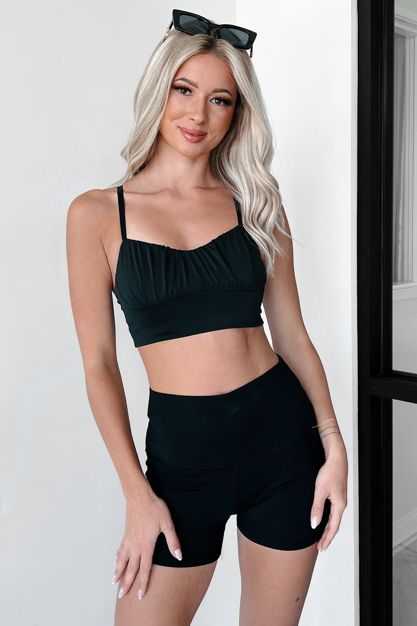 Layla Shirred Bralette Top (Black)