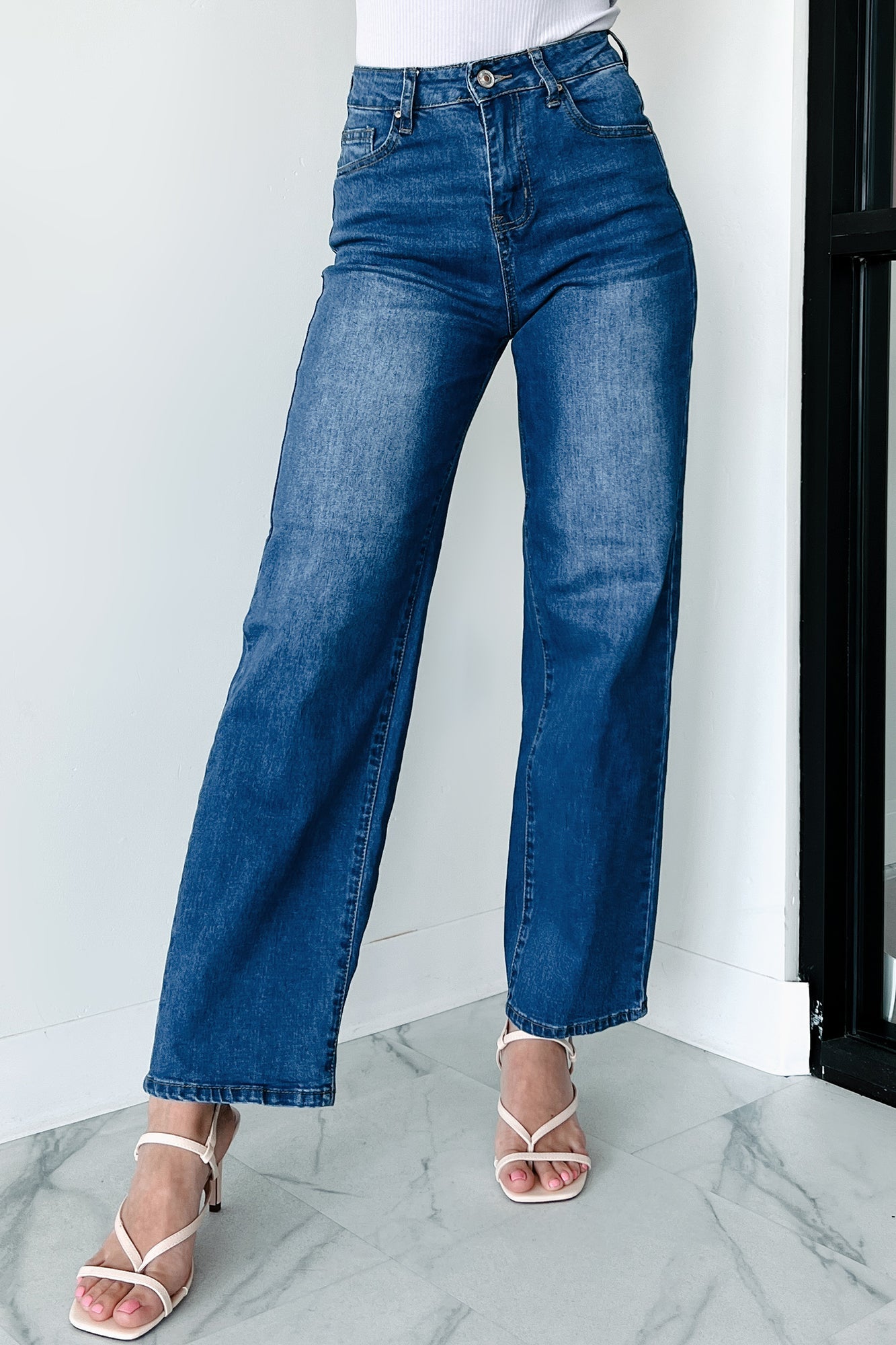 Enzo High Rise Non-Distressed Wide Leg Jeans (Medium-Dark)