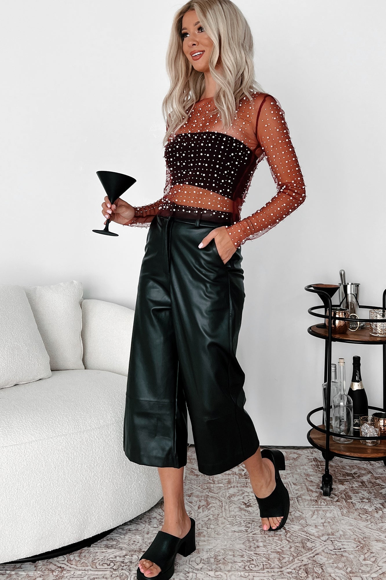 Lost Your Chance Pearl Mesh Top (Wine)