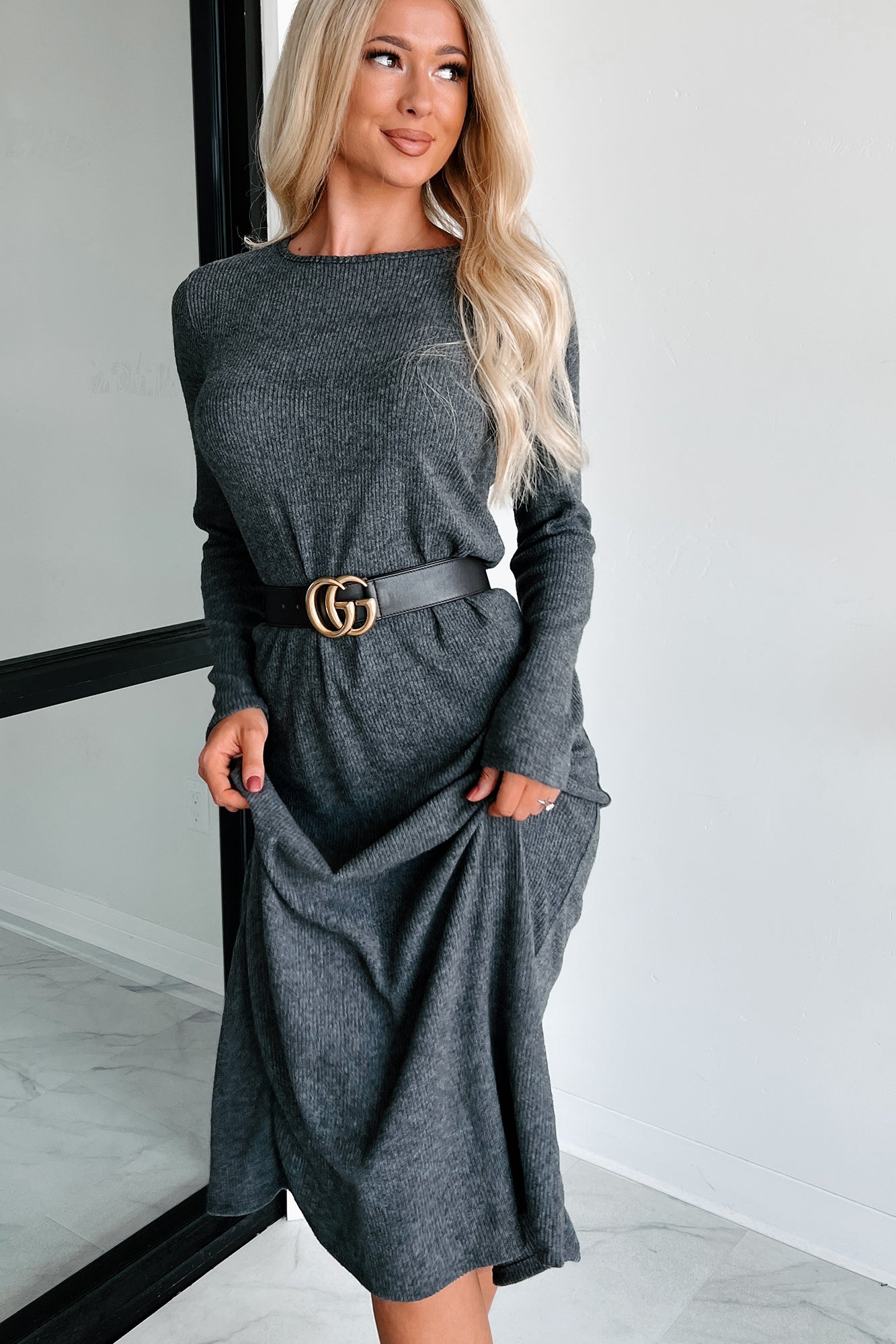 Zahari Long Sleeve Maxi Dress (Charcoal)