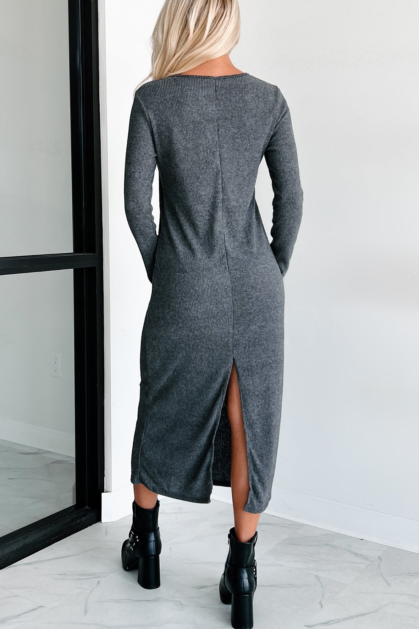 Zahari Long Sleeve Maxi Dress (Charcoal)