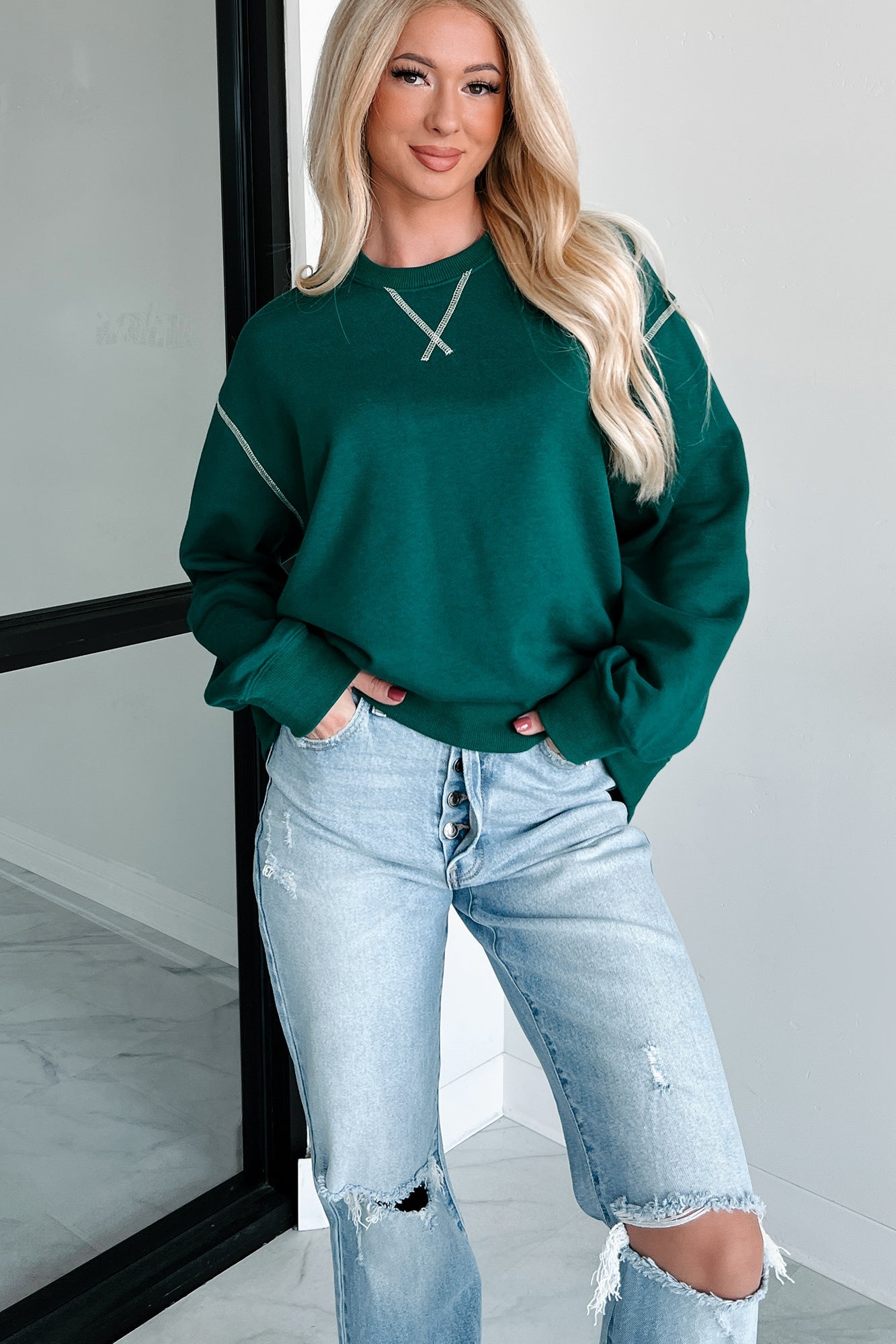 Pressing Pause Oversized Crewneck Sweatshirt (Hunter Green)