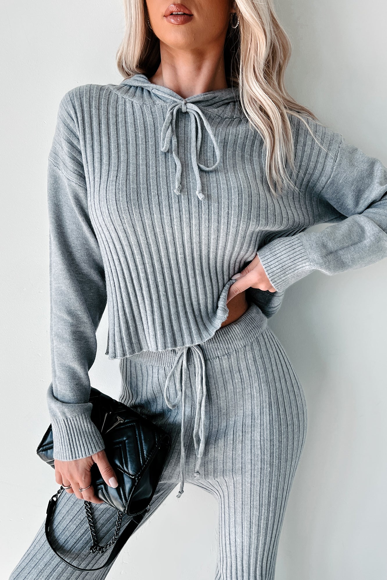 Drowsy Darling Sweater Knit Two-Piece Set (Heather Grey)