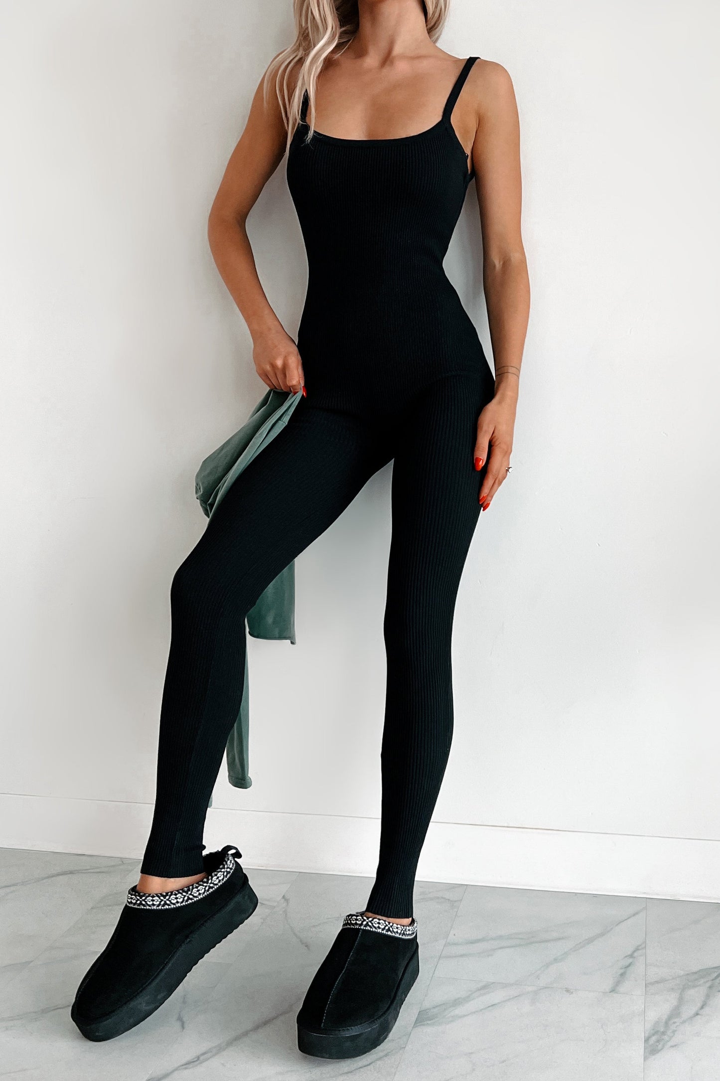Making Things Right Rib Knit Backless Jumpsuit (Black)
