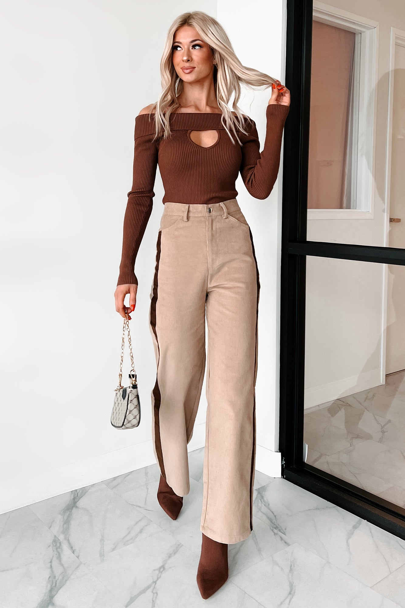 Pablo Side Stripe Corduroy Pants (Taupe)