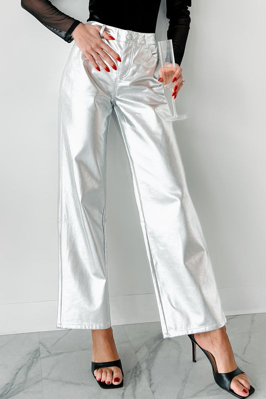 Moon Mission Metallic Faux Leather Pants (Silver)