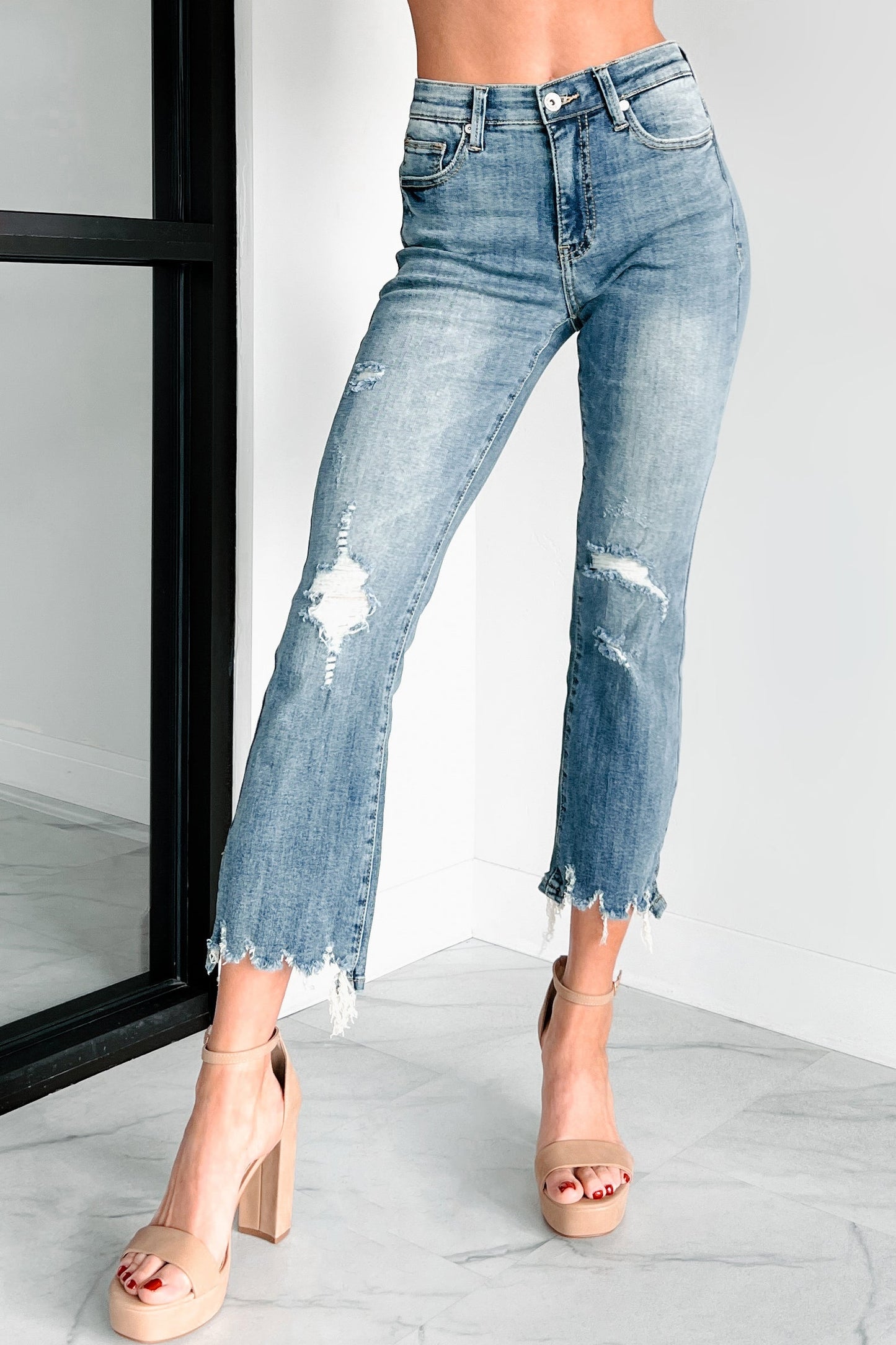 Jonah Mid Rise Distressed Special A Kick Flare Jeans (Dark)