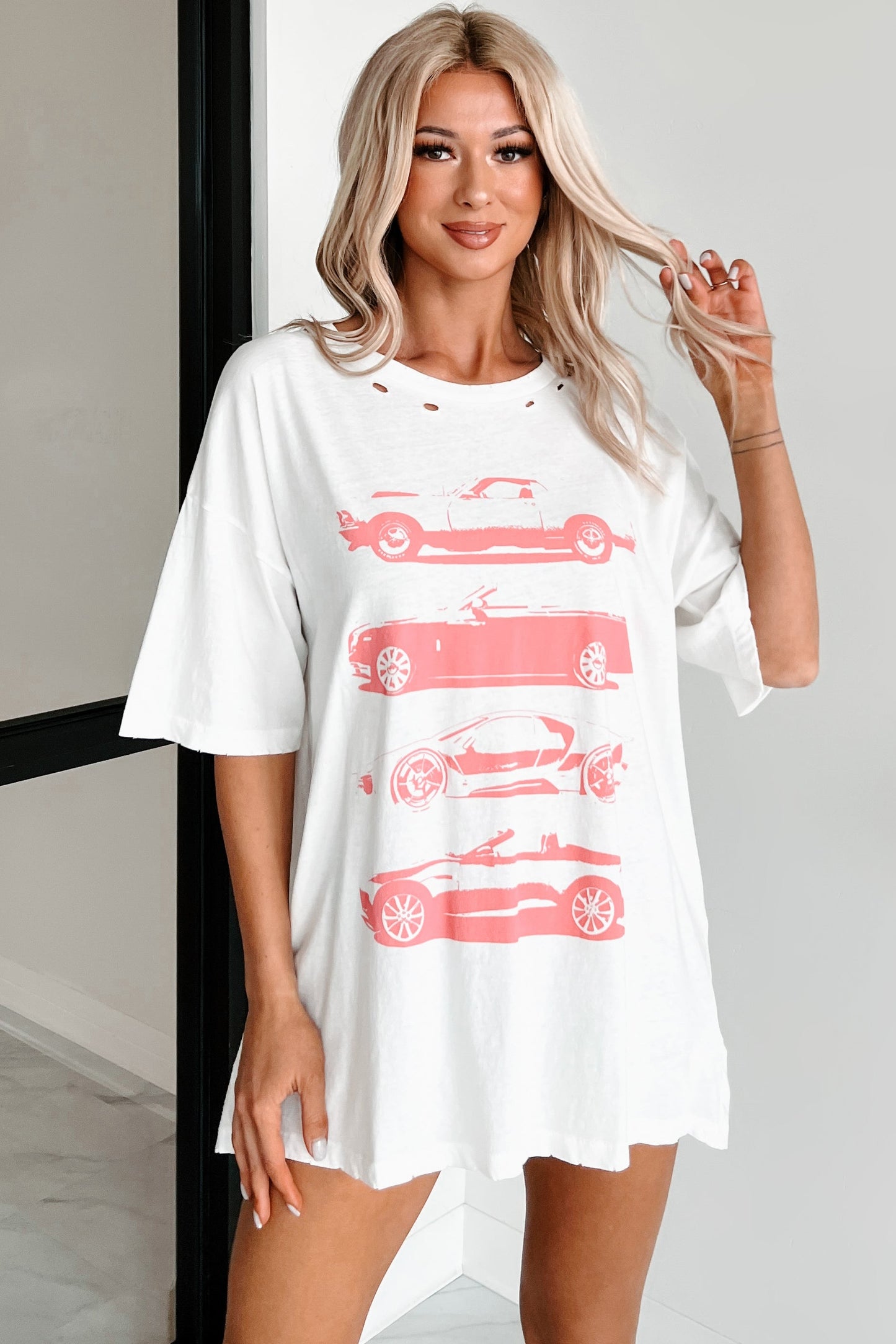 My Car Crush Oversized Distressed Graphic Tee (Ivory)