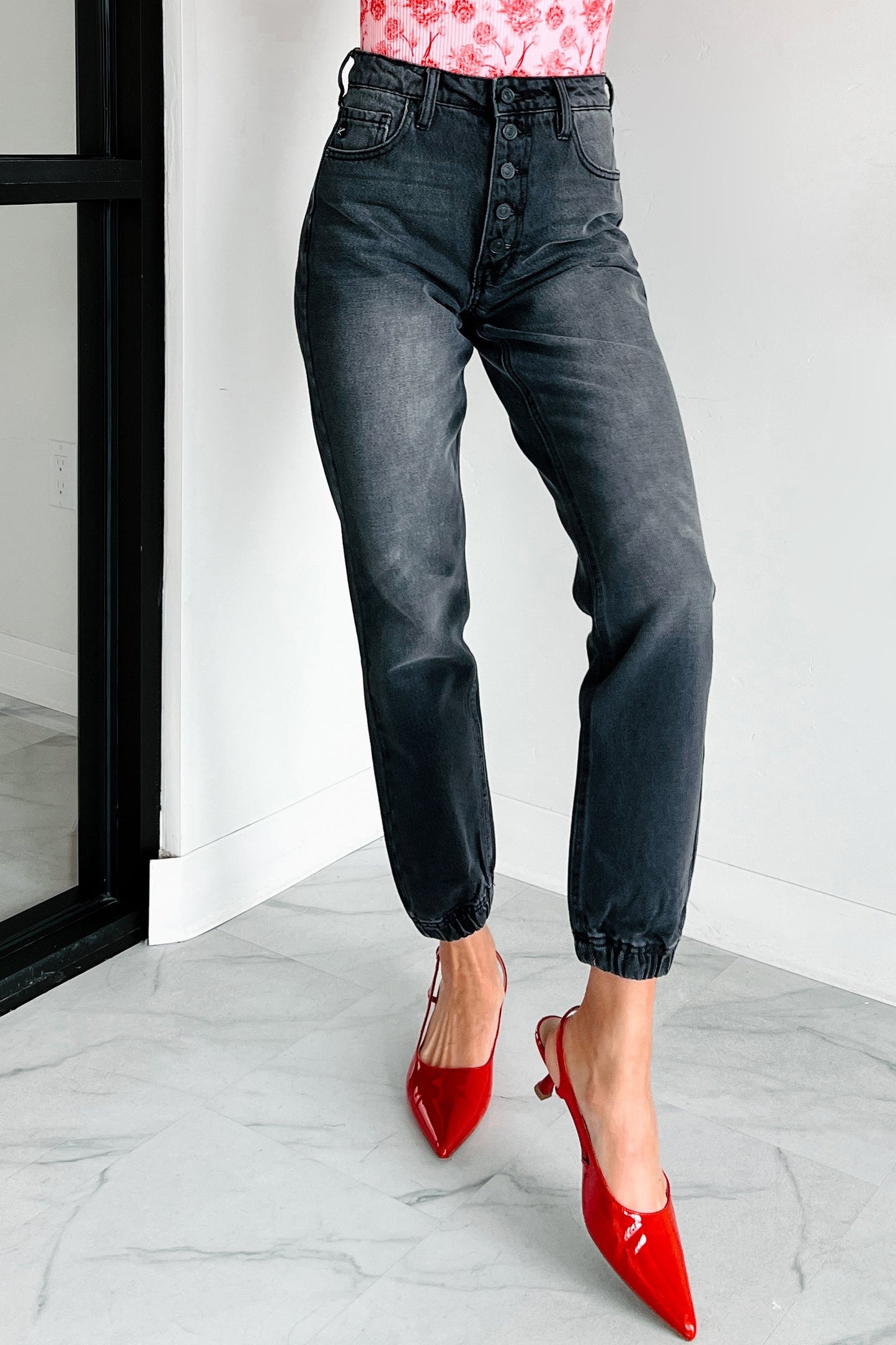 Sean High Rise Button Fly Kancan Jogger Jeans (Grey)