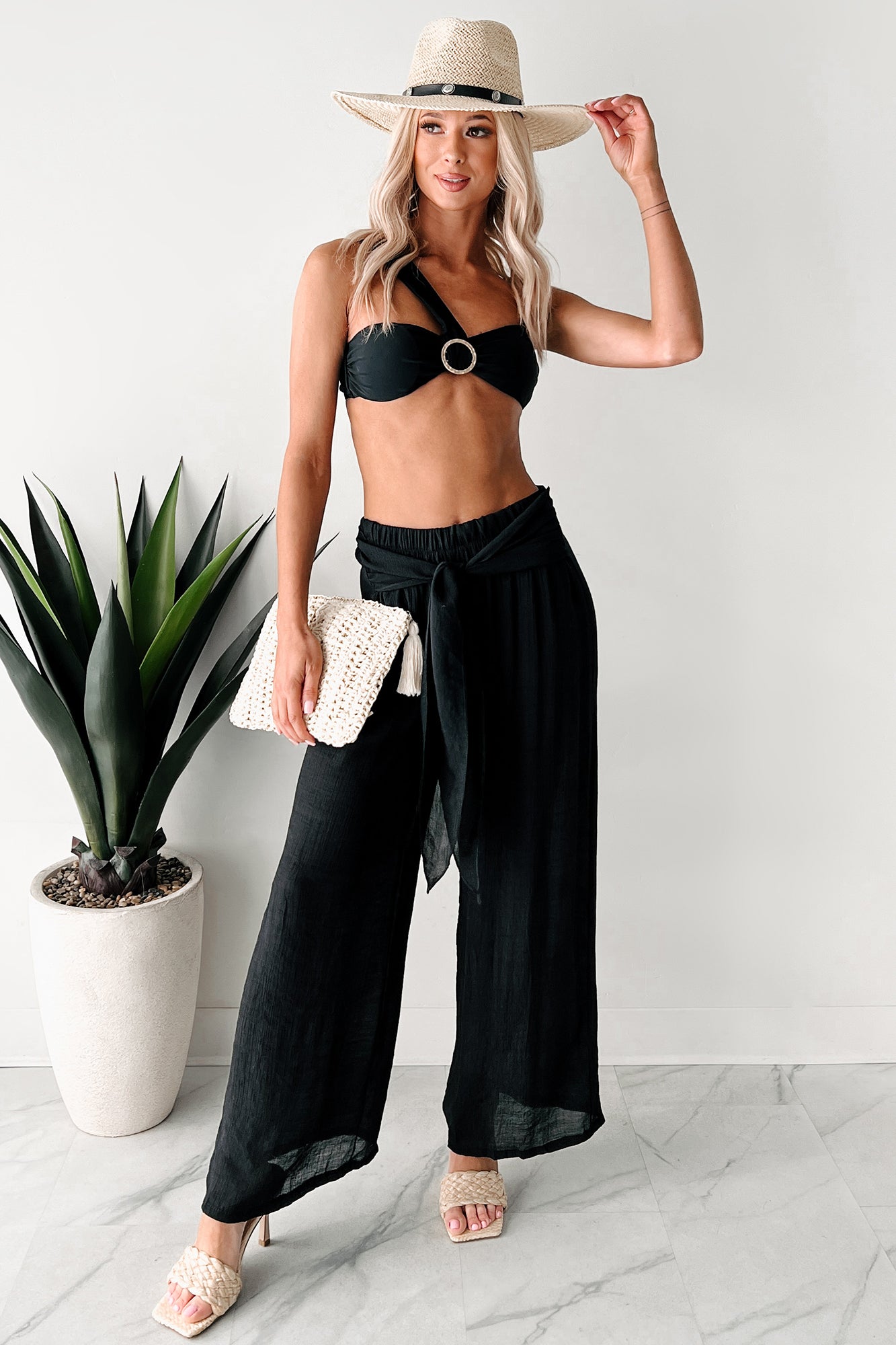 In Full Swing Wide Leg Linen Pants (Black)