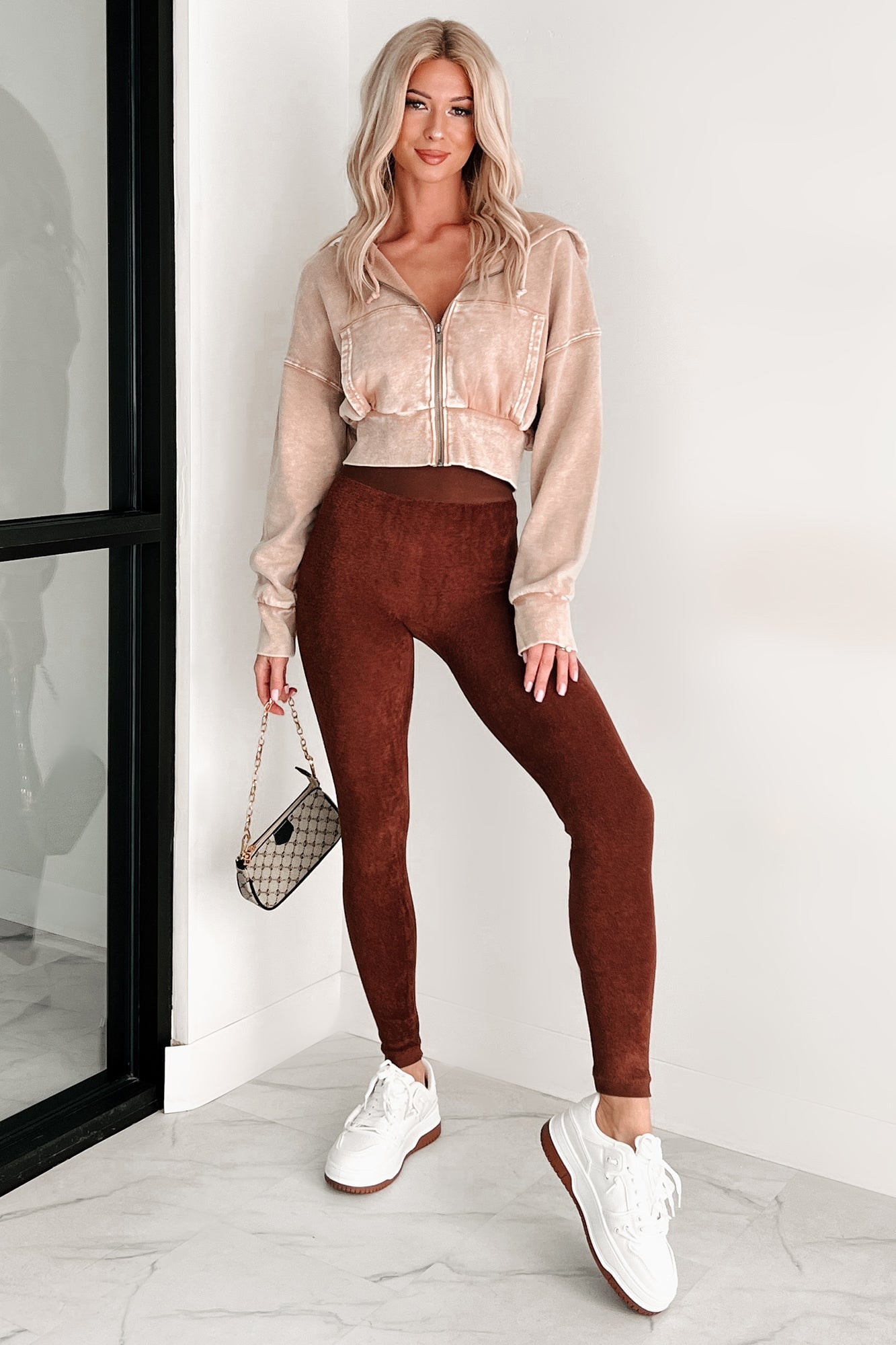 Bite The Dust Cropped Zip-Up Hoodie (Dark Taupe)