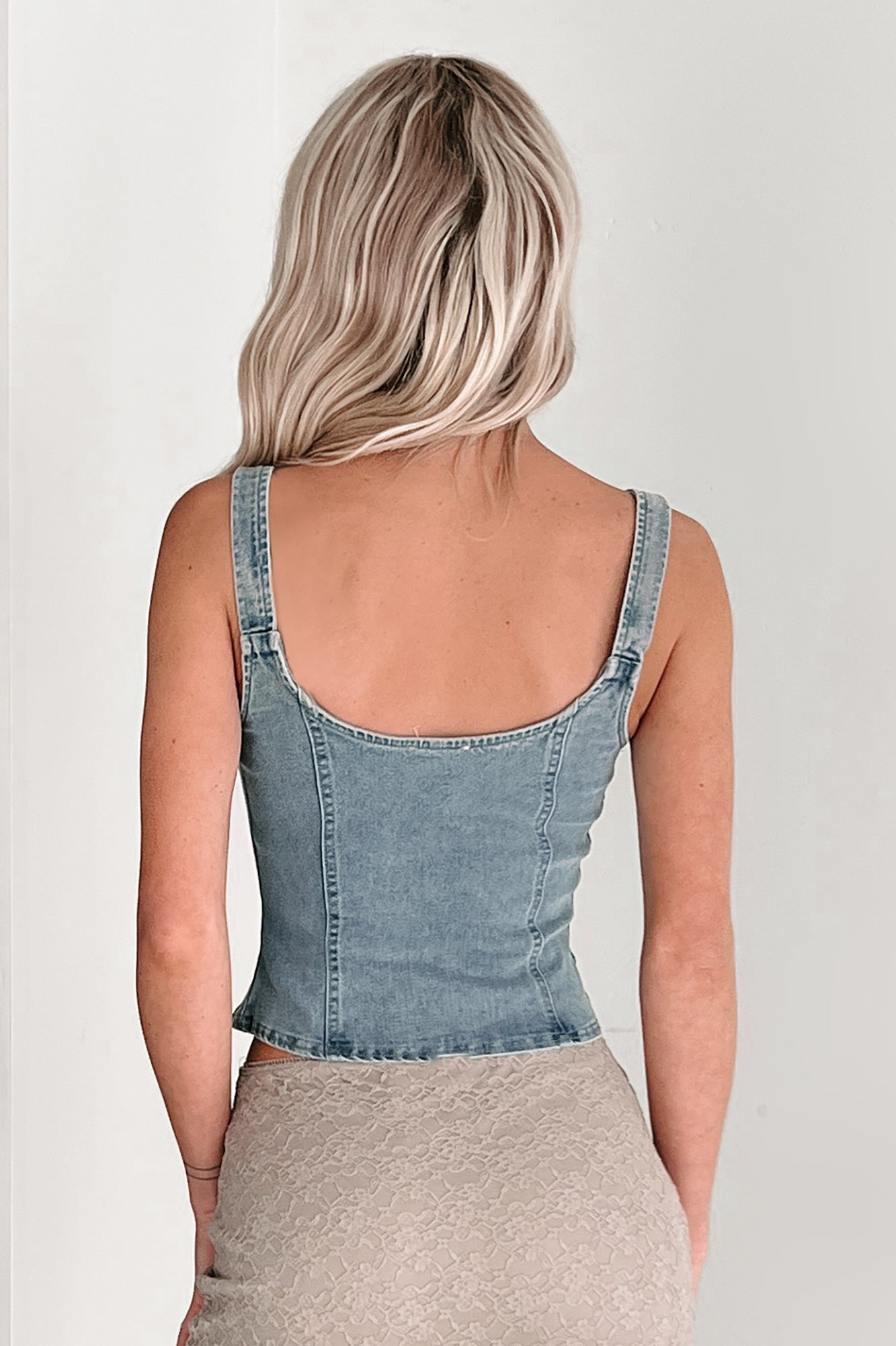 Lady's First Zip Up Denim Tank Top (Light Blue)