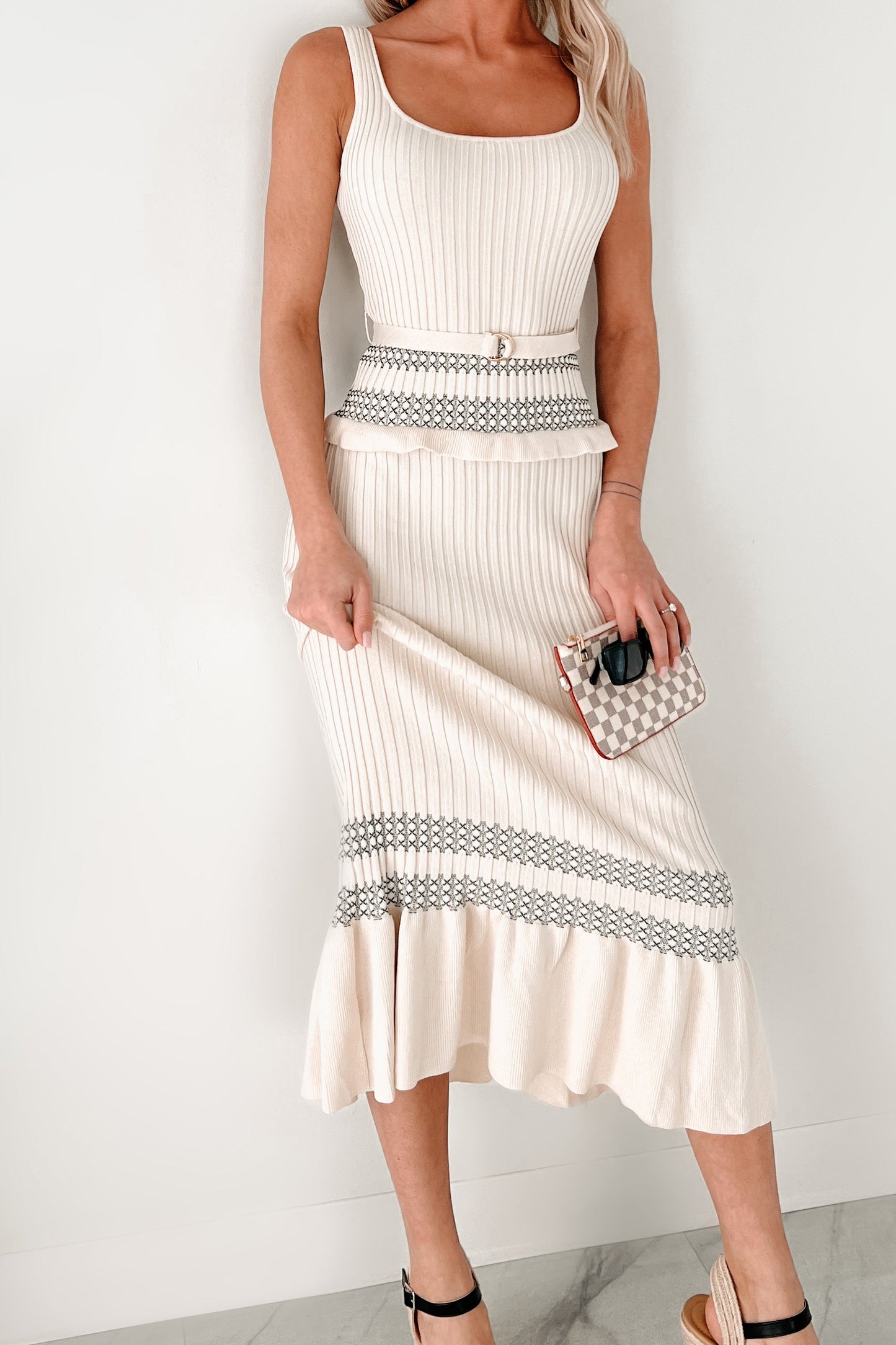 Comfort In The Quiet Rib Knit Midi Dress (Cream)